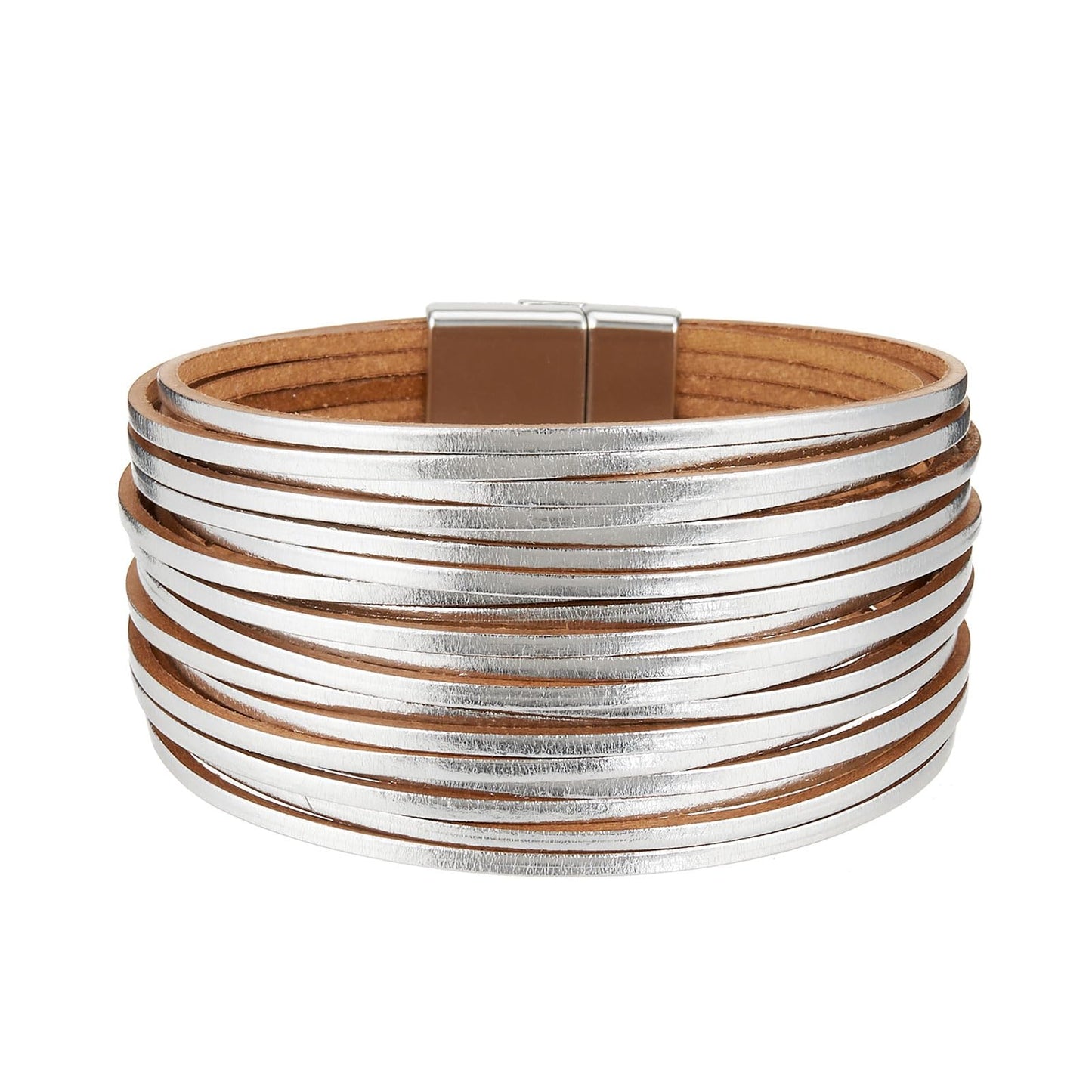 QIUTIMIY Leather Bracelets for Women Trendy Boho Cuff Bracelet Layered Bangle with Clasp Hand Wrist Jewelry Western(Style 4-Silver)