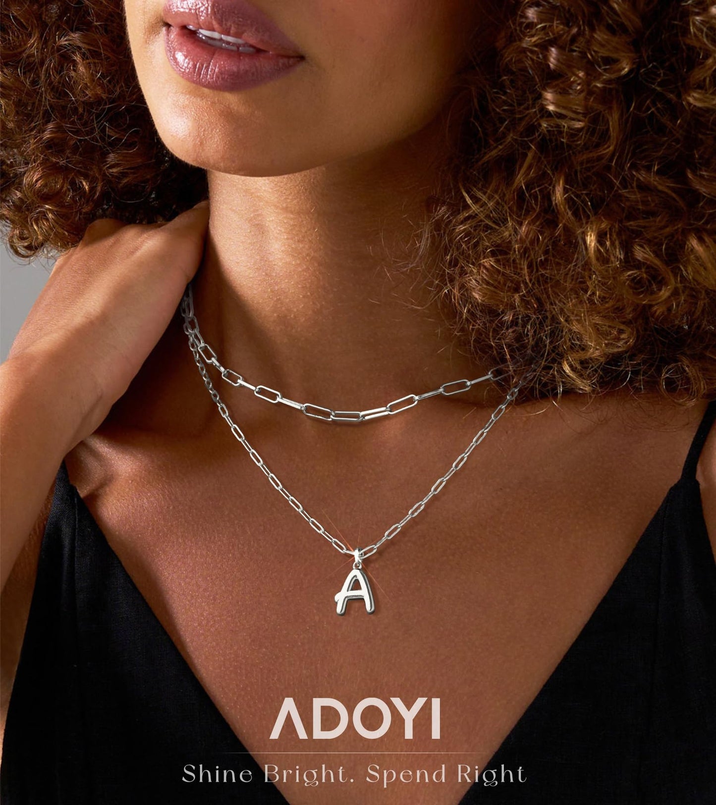 adoyi Silver Initial Necklace for Women 14k Gold Plated Layered Bubble Letter Necklaces Trendy Jewelry Chain Name E Pendant Necklace Stack Birthday Valentines Gifts