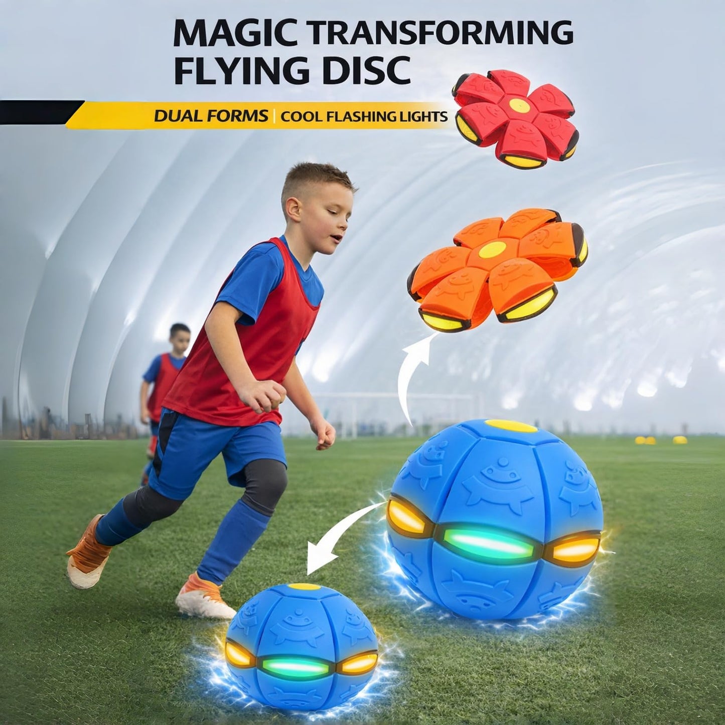 LETIAFINE 2pcs Magic Bouncing Ball 6-Lights, Pop up Ball, Dual Magic Flying Saucer Transforming Design, Interactive Bouncy Balls
