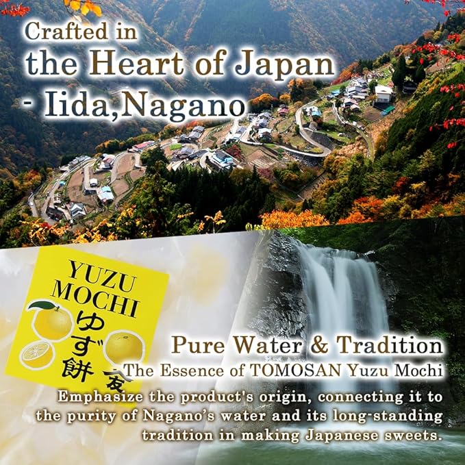 TOMOSAN Yuzu Mochi Candy, Traditional Japanese Citrus Sweets with Yuzu Paste, Soft & Chewy (300g / 10.58oz)