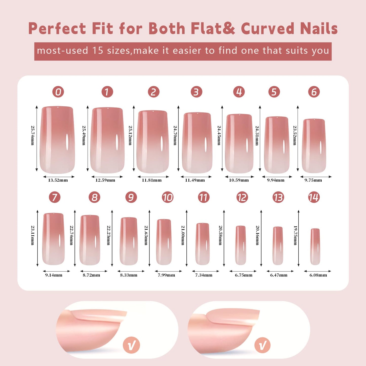 150 Pcs Press on Nails Long - White Gradient Glue on Nails Medium Acrylic Nails Nail Tips Square Stick on Nails Square Nail Tips Coffin Press on Nails for Gift
