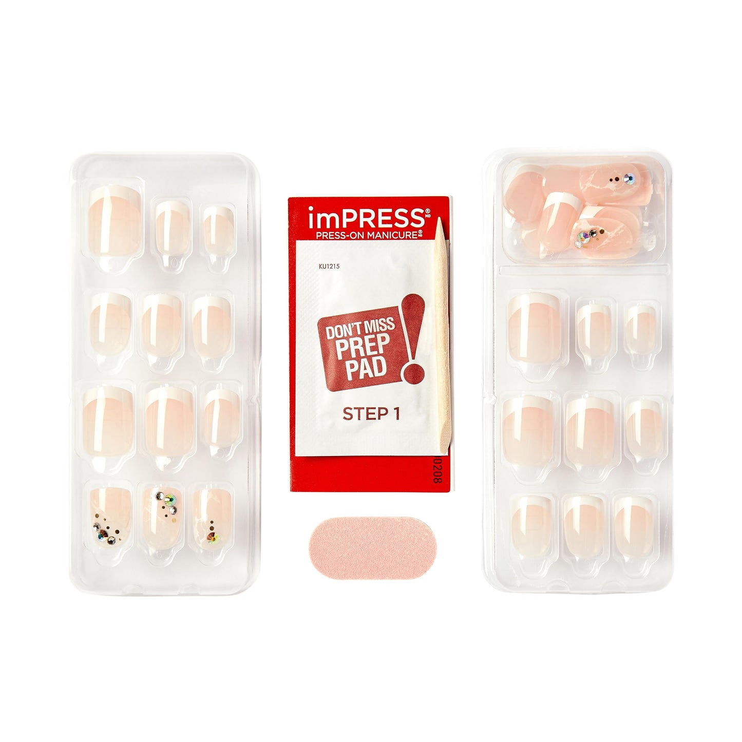 KISS imPRESS No Glue Mani Press On Nails, Design, 'My Worth', White, Short Size, Squoval Shape, Includes 30 Nails, Prep Pad, Instructions Sheet, 1 Manicure Stick, 1 Mini File (Pack of 2)