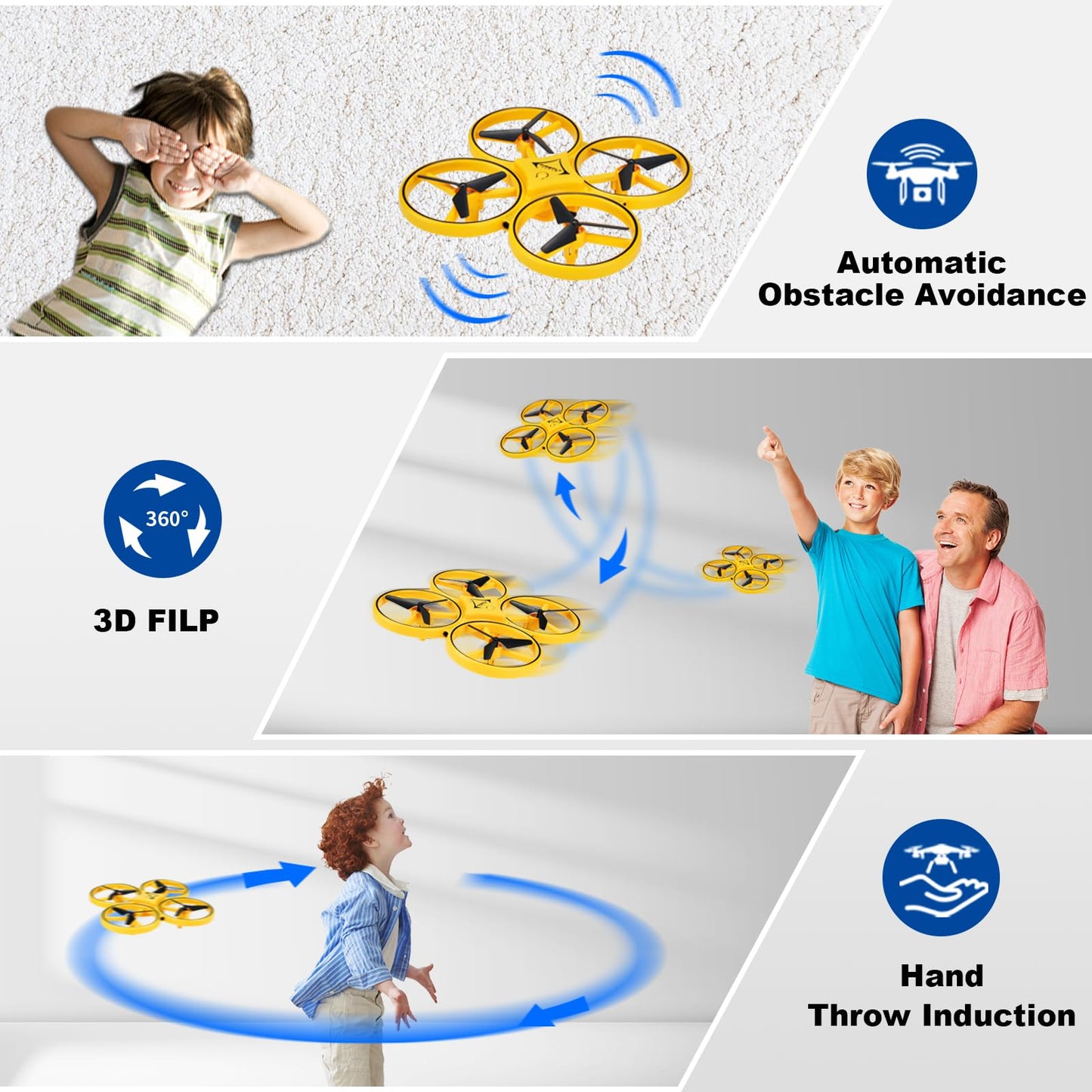 Awaiymi Gesture Control Drone Rc Quadcopter Aircraft Hand Sensor Drone with Smart Watch Controlled, 2 batteries, 360° Flips, Led Light, 3 Modes, 2 USB Cables, Best Gift for Kid