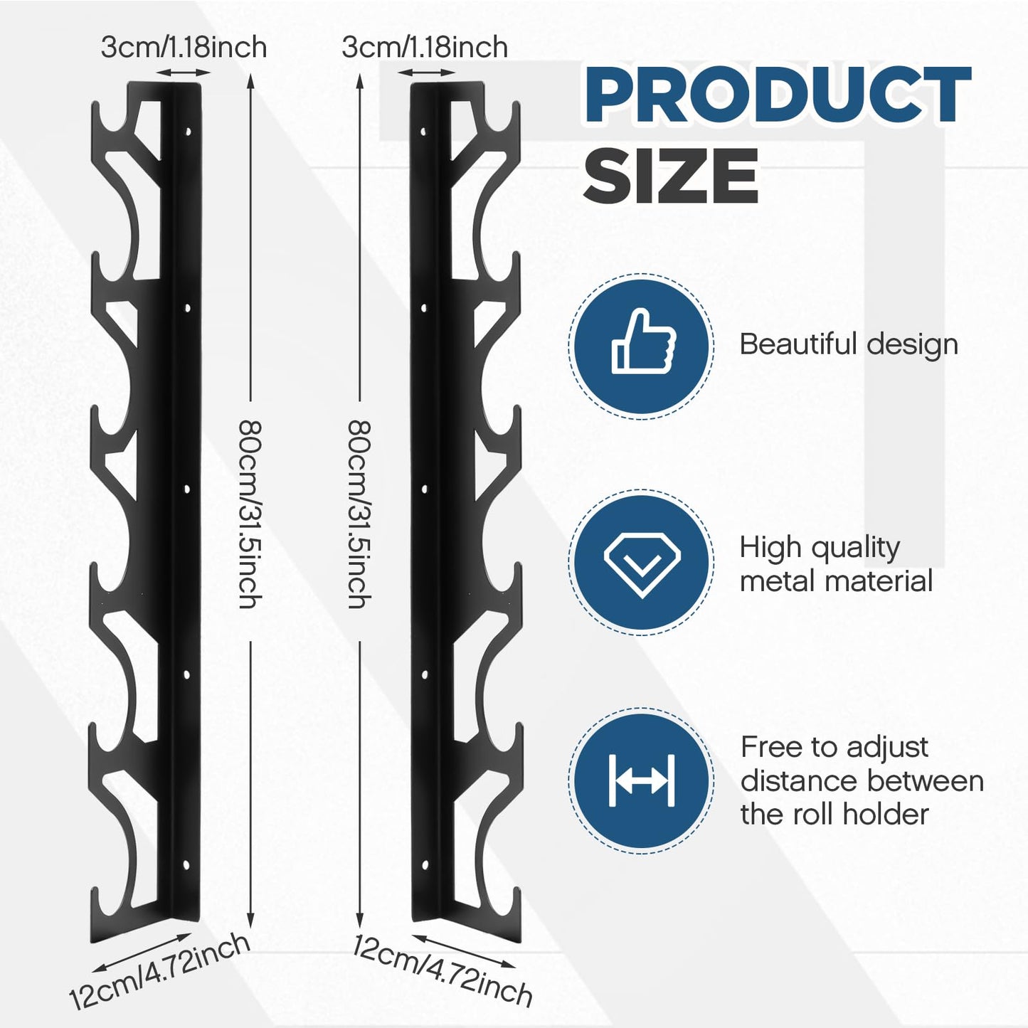 Kritkin 6 Roll Vinyl Roll Holder Adjustable Metal Vinyl Rack Wall Mount for Car Wrap Material Transfer Paper Tape Wallpaper Window Film Garage Workshop, Bracket Only