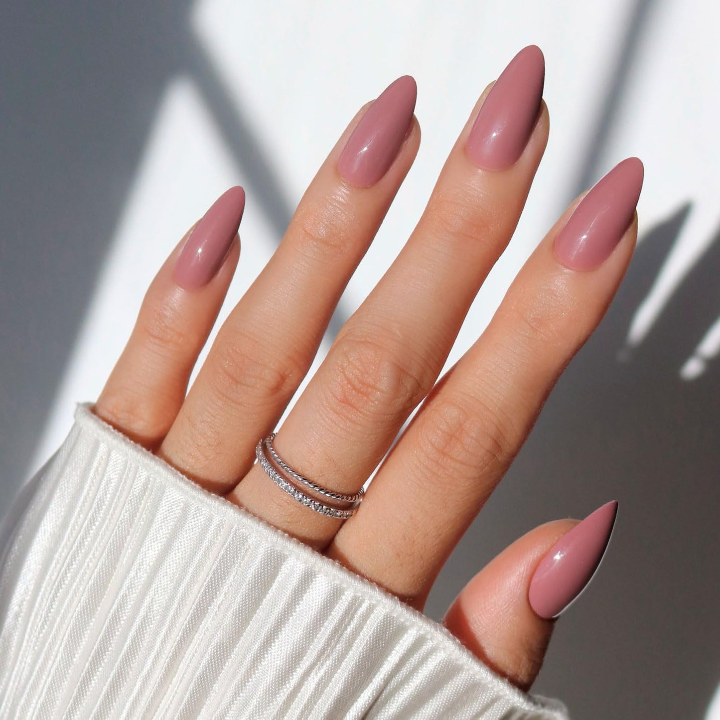 Glamnetic Press On Nails - Medium Almond Fake Nails, Muted Mauve Purple Nails, Mauve Wife | 15 Sizes - 30 Nail Kit with Glue