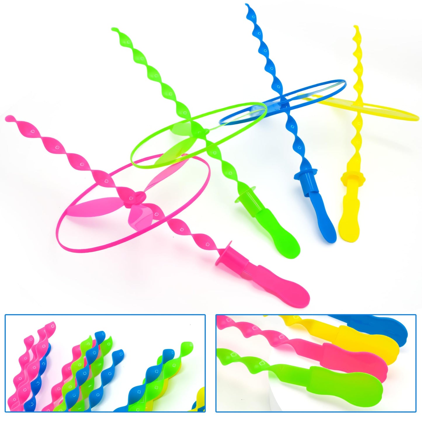 Sepco 40 Pcs Large Flying Helicopter Toy Flying Disc Plastic Propeller Spinner Bamboo Dragonfly Flyer Saucers with Launchers Kids Party Favors Gifts