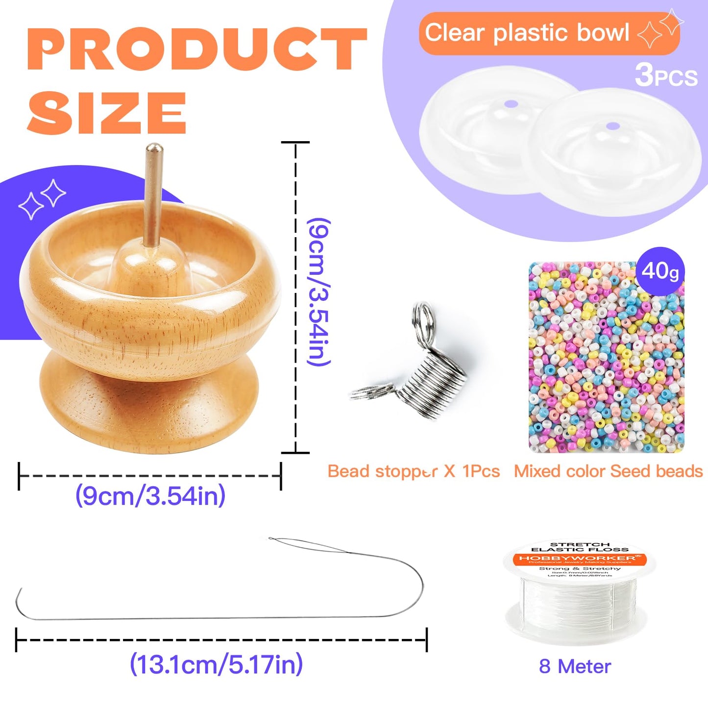 hobbyworker Bead Spinner, for Jewelry Bracelet Making, Seed Beads, Waist Beads Kit Line Quick Beading Tool (3 Trays 1 Bead Plugs)