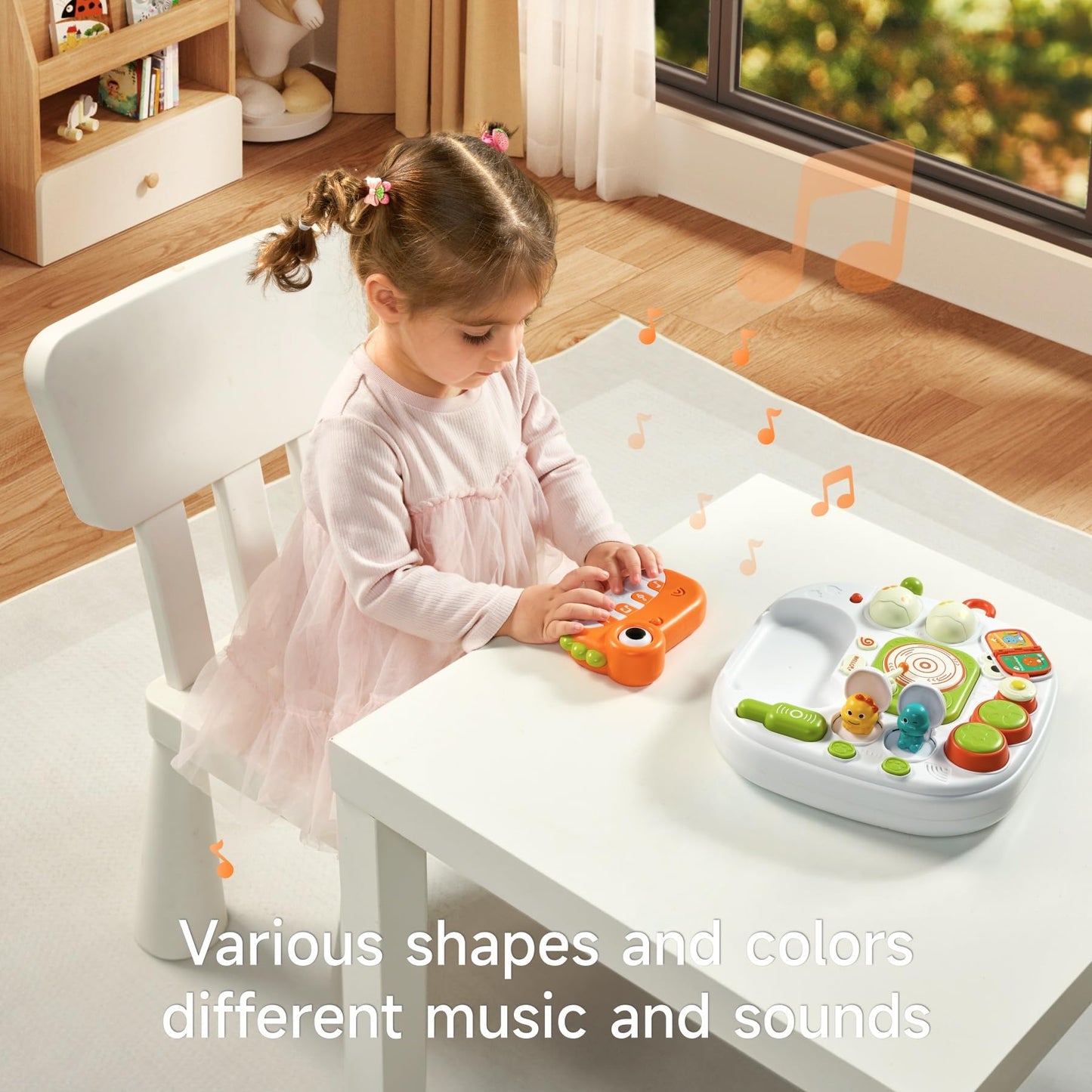 Baby Activity Table Learning & Fun, Baby DJ Table for Sitting Play, Keyboard Musical Toy and Detachable Red Legs Activity Table for Toddlers, Educational Interactive Toys for Kids