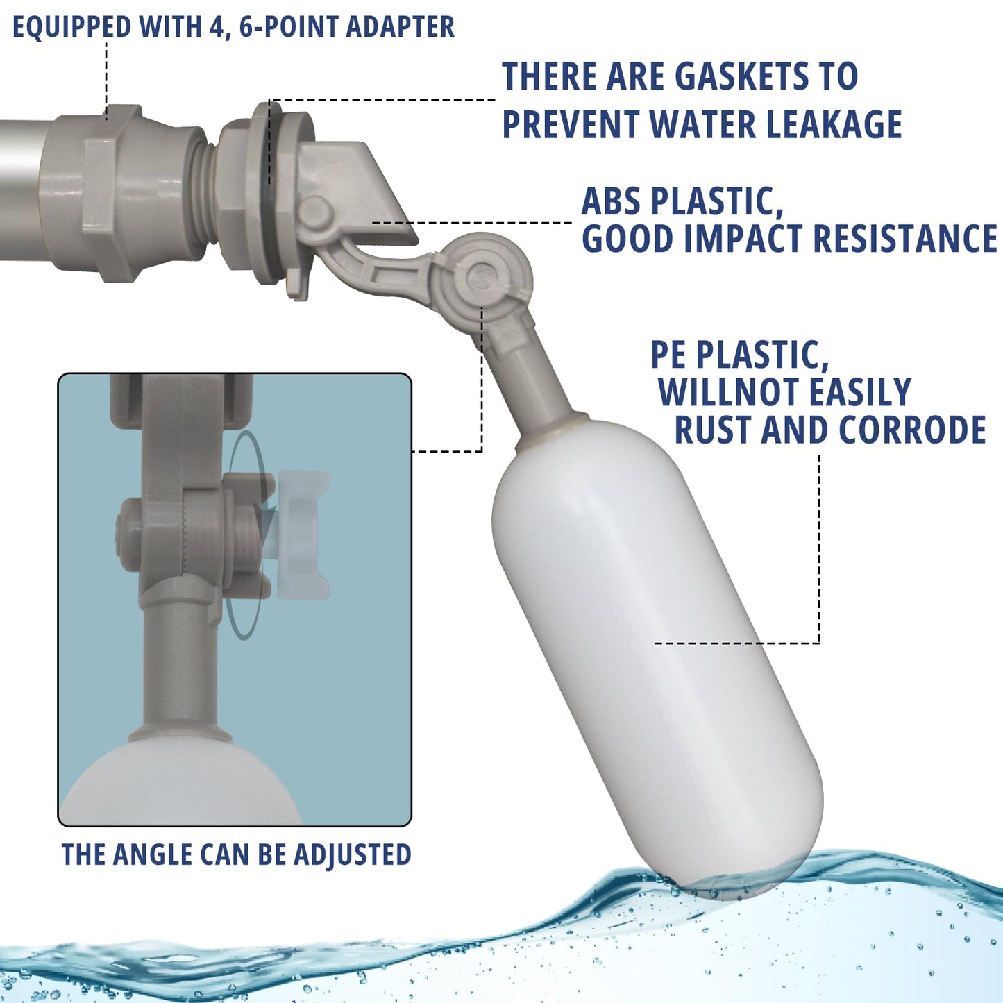 MARKERELE 2PCS 1/2 Inch Mini Float Ball Valve - Automatic Water Level Control Float Valve, Adjustable Float Ball Valve for Water Tank, Pool, Livestock Troughs