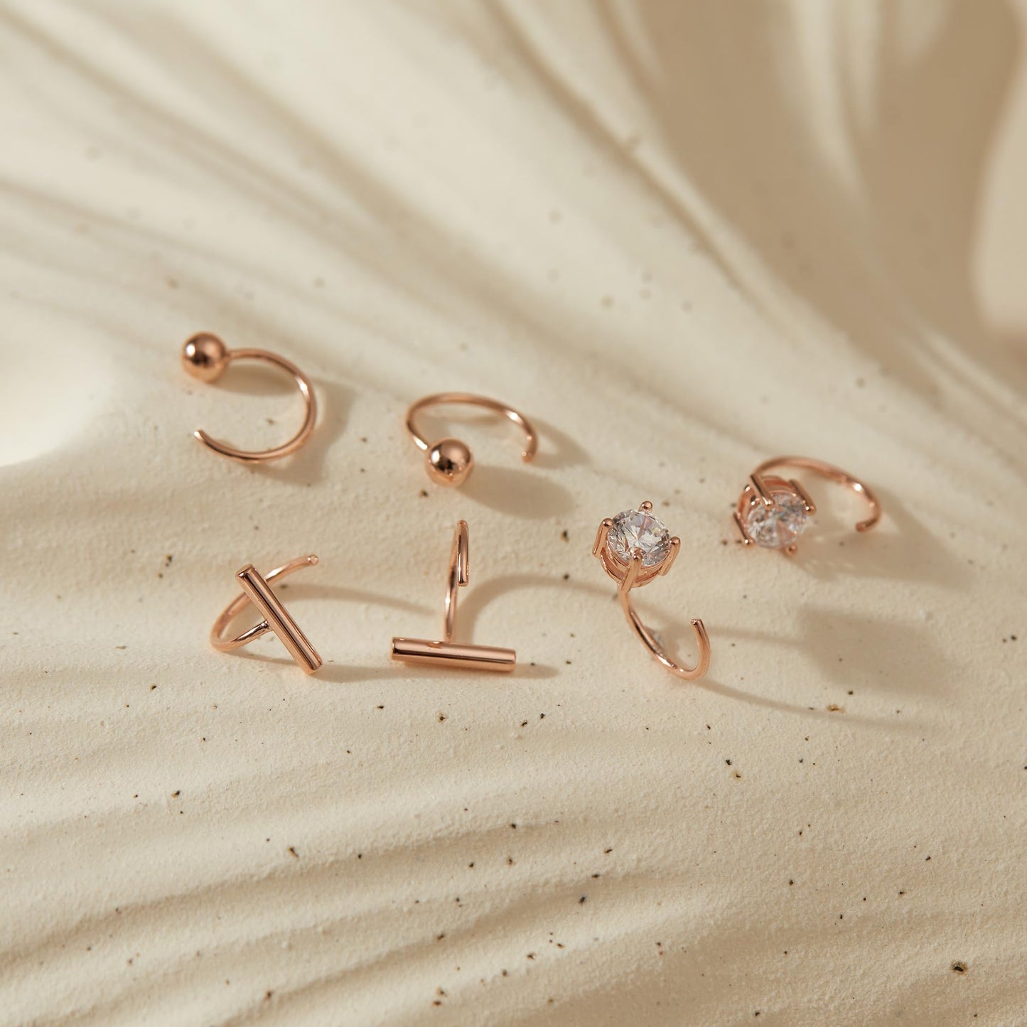 18K Rose Gold Plated 925 Sterling Silver Half Hoop Earrings Set Small 3 Pairs Sleep Huggie Hug Hoops Open Hugger Hoop Earrings Tiny Cartilage Earring for Women