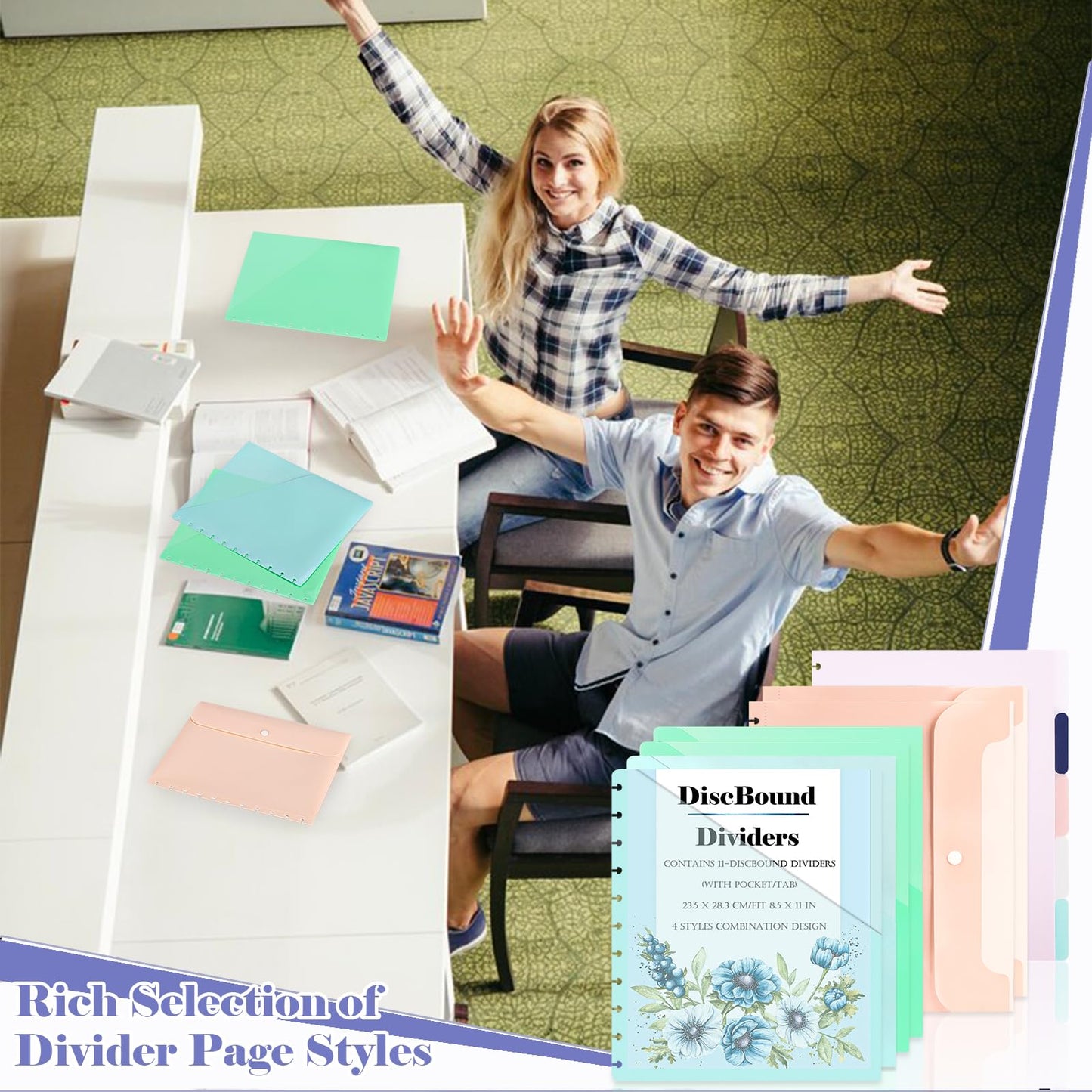 (4 Styles 11Pcs) Letter Size Discbound Pocket Dividers Planner Pocket Inserts 11 Disc Pocket Inserts Disc Planner Cover Discbound Notebook Accessories Discbound Pocket Folders 8.5 x 11inch for Office