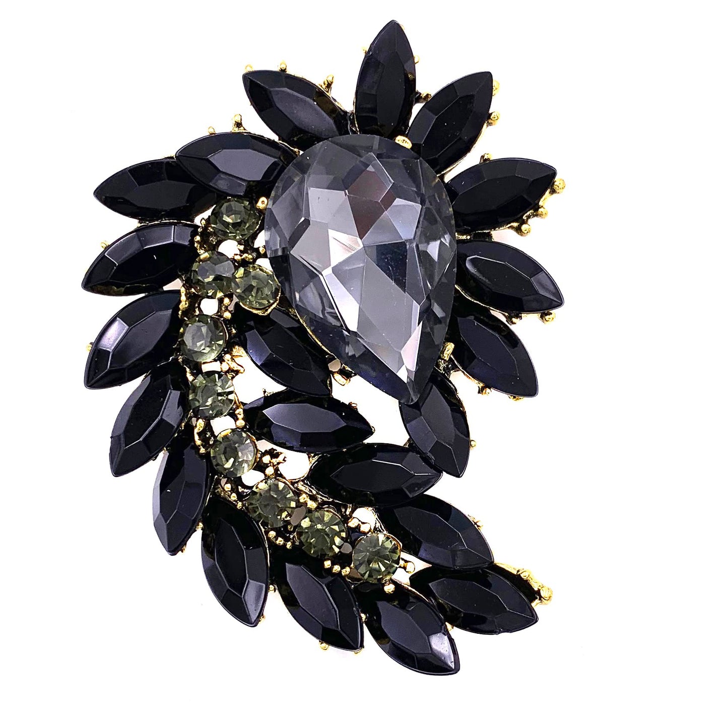 SELOVO Marquise Color Leaf Black Statement Party Brooch Pin Jewelry Accessory Gold Tone