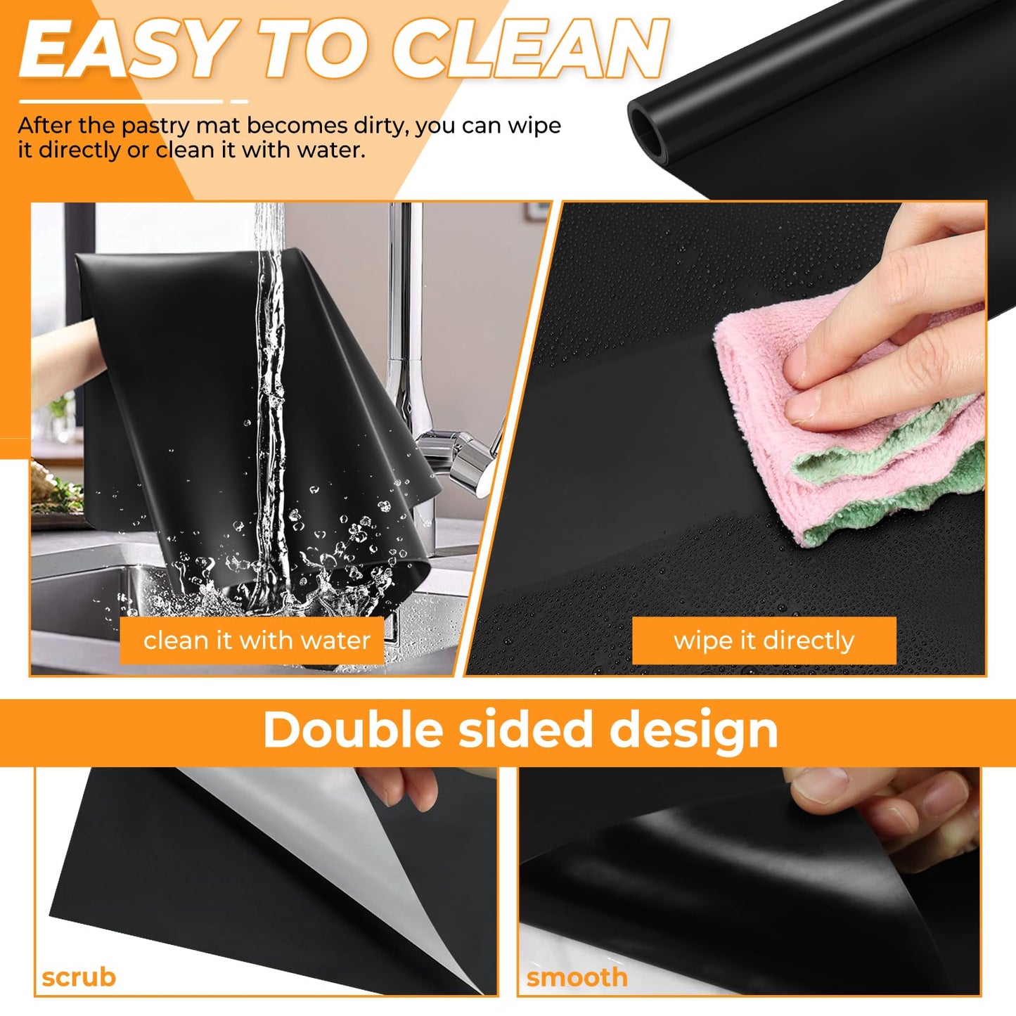 VOKOY Large Silicone Mat for Crafts, 36"x24", Extra Large Silicone Mats,Thick Black Silicone Mat for Kitchen Countertop, Heat-resistant Washable Large Silicone Pastry Mat for Crafts Painting Baking