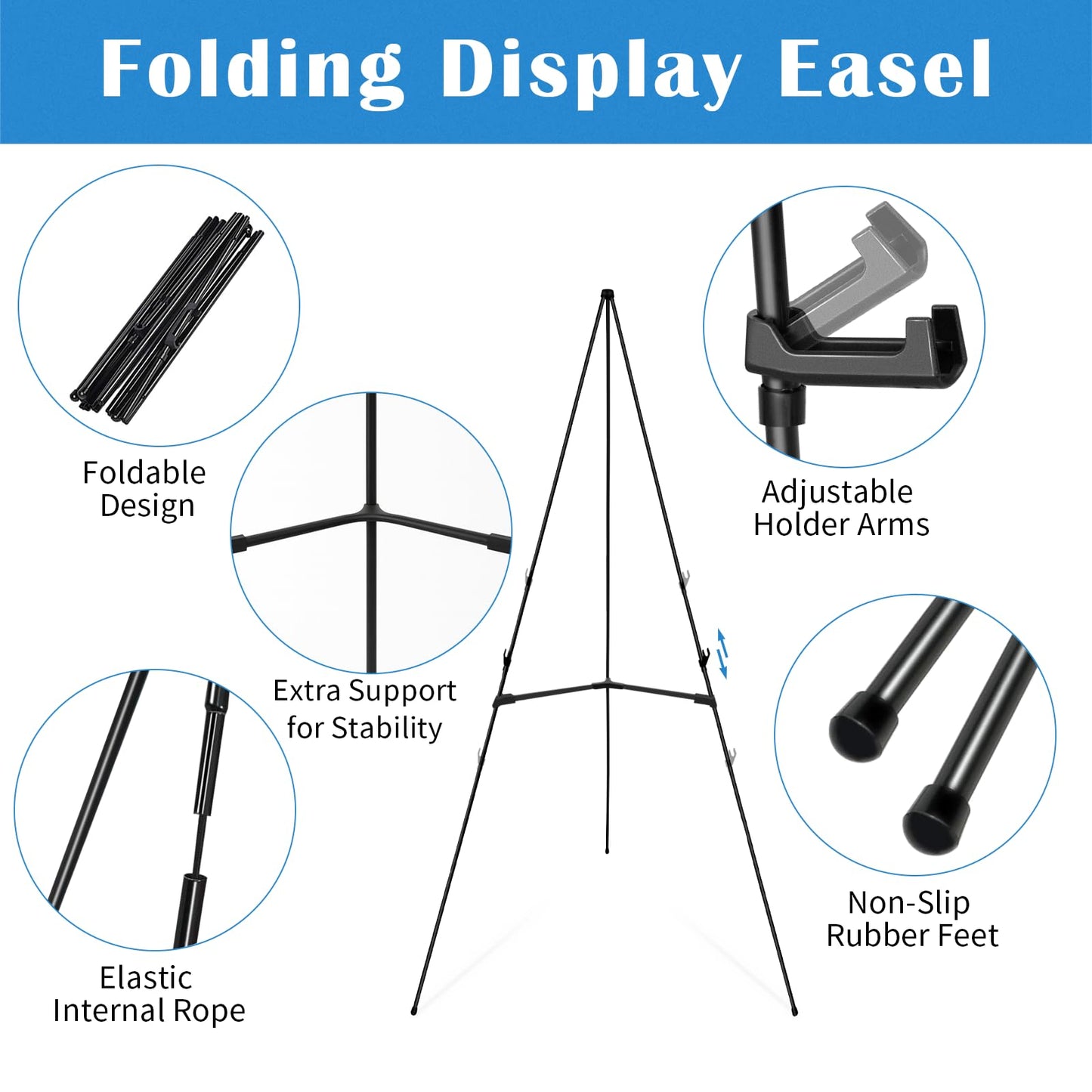 Falling in Art Display Easel Stand, 6 Pack 63" Instant Adjustable Poster Easel, Easy Folding Portable Tripod Stand for Signs, Posters, Wedding, Holds 5 lbs