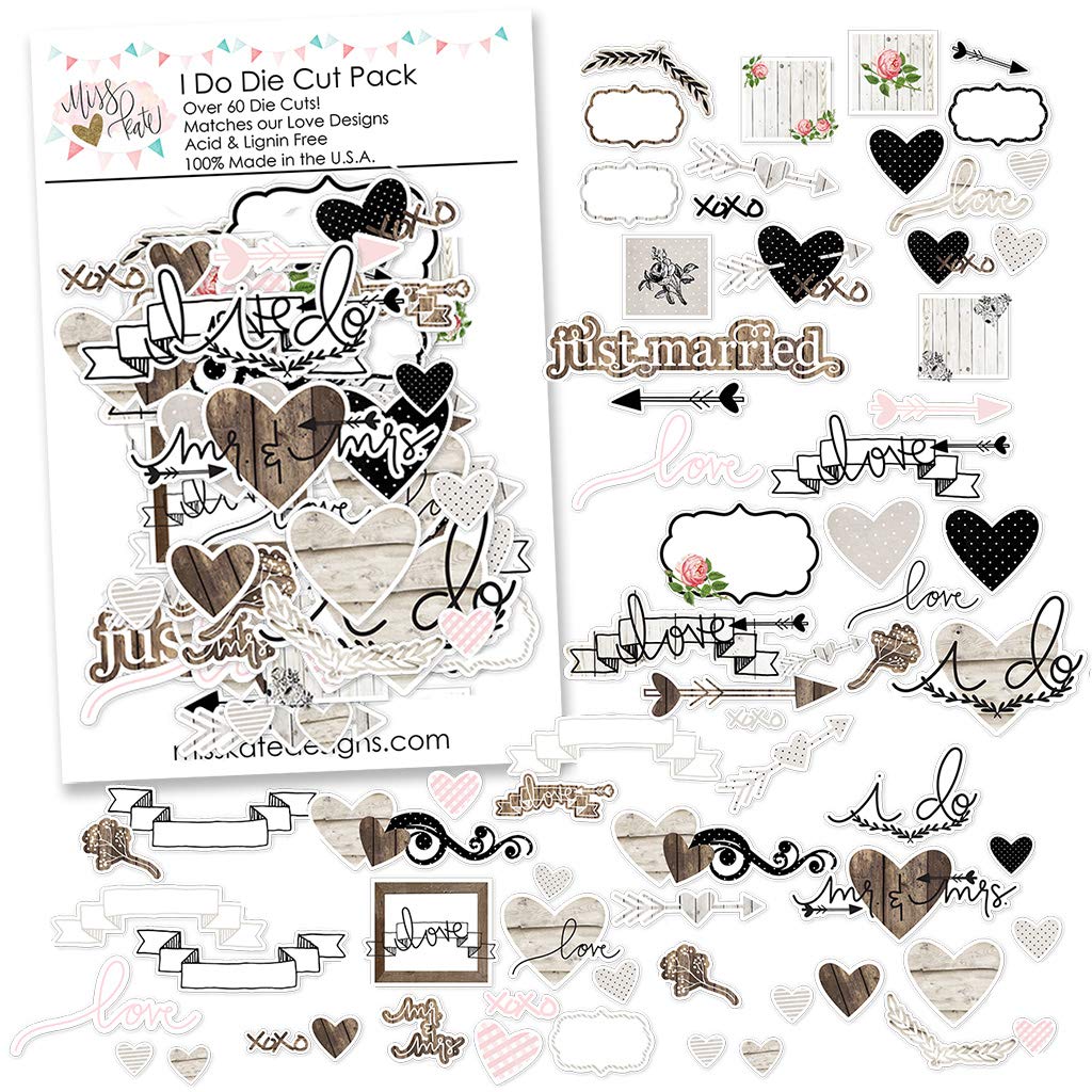Paper Die Cuts - I Do - for Wedding - Over 60 Cardstock Scrapbook Die Cuts - by Miss Kate Cuttables