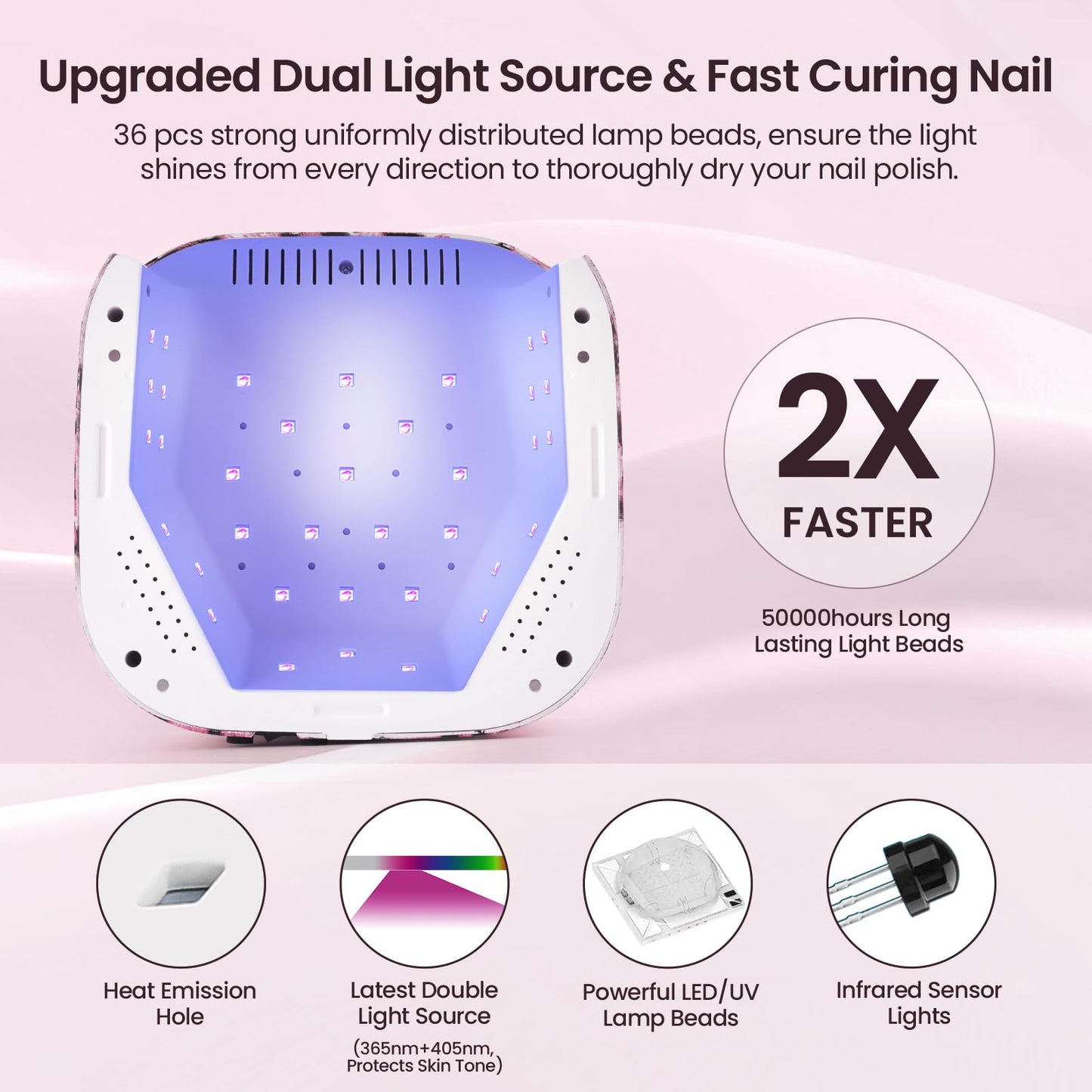 Lavinda Cheetah Nail Lamp, UV Light for Gel Nails Cordless UV LED Nail Lamp Lampara Led para Uñas Profesional with 4 Timer Settings Auto ON/Off Sensor for Salon Home Nail Technician - Pink