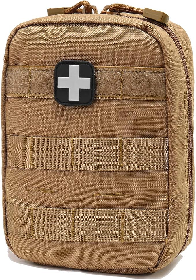 Carlebben EMT Pouch MOLLE Ifak Pouch Tactical MOLLE Medical First Aid Kit Utility Pouch (With Medical Supplies Tan)
