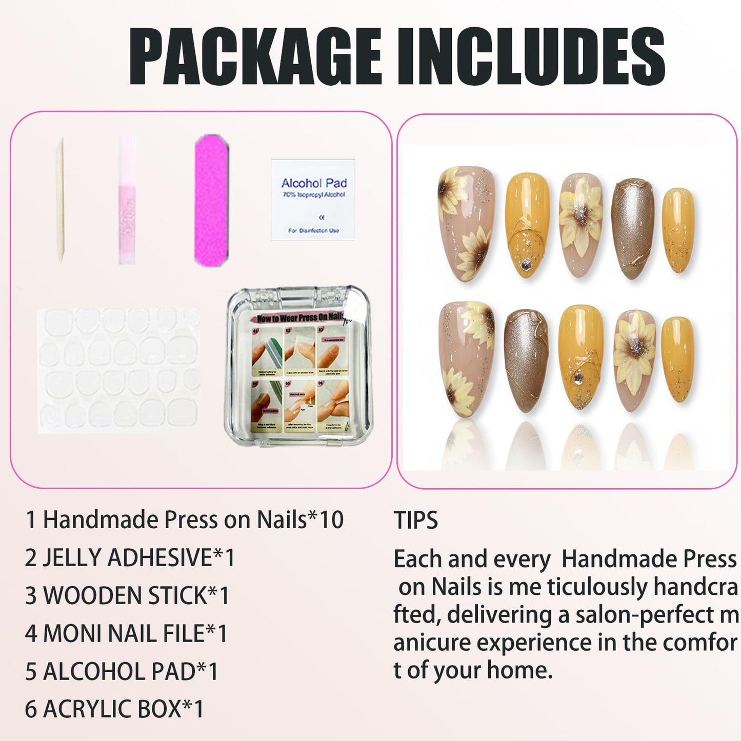 Handmade Press On Nails Cat's Eye Effect Sunflower Butterfly Reusable Stick On Fake Nails Luxury Elegant Sexy Style For Women Gift With Nail Glue S
