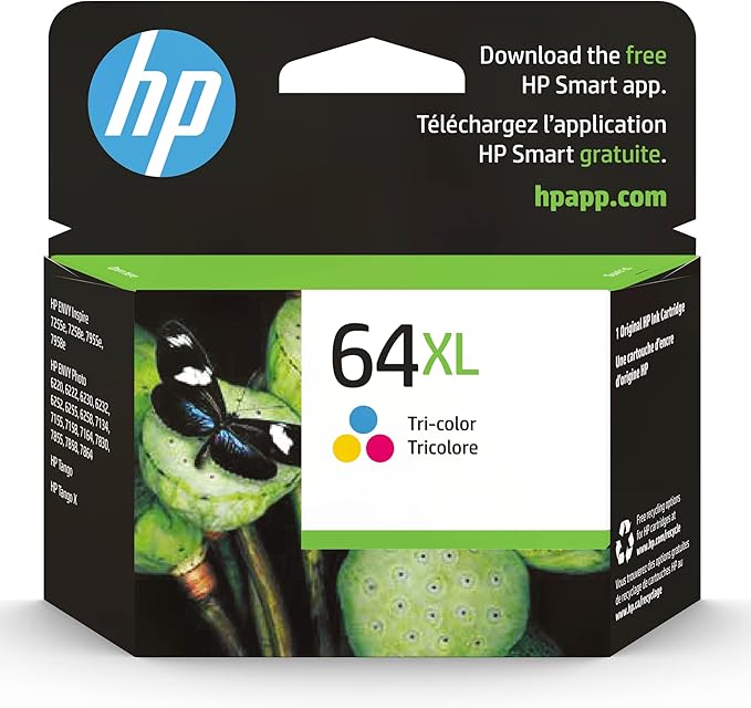HP 64XL Tri-Color High-Yield Ink Cartridge Printers | Works with Printer Series: Envy Inspire 7950e; Envy Photo 6200, 7100, 7800; Tango | Eligible for Instant Ink | N9J91AN