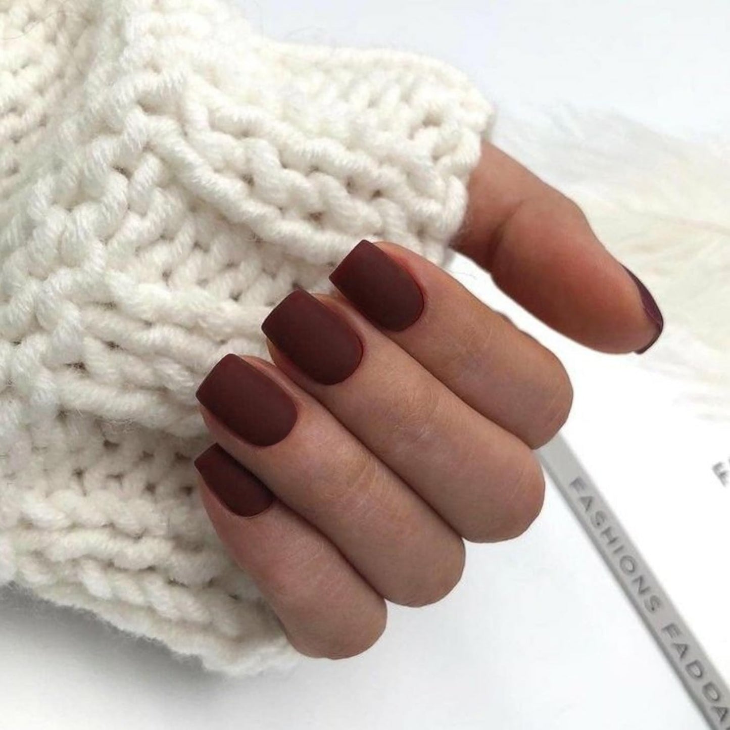 Matte Dark Red Press on Nails Short Square, Gel Nails Glue on 2025 Fall Colors Acrylic Nails Press ons Featured Protective Coat Thick Reusable Fake Nails 24Pcs Short Coffin Artificial Nails