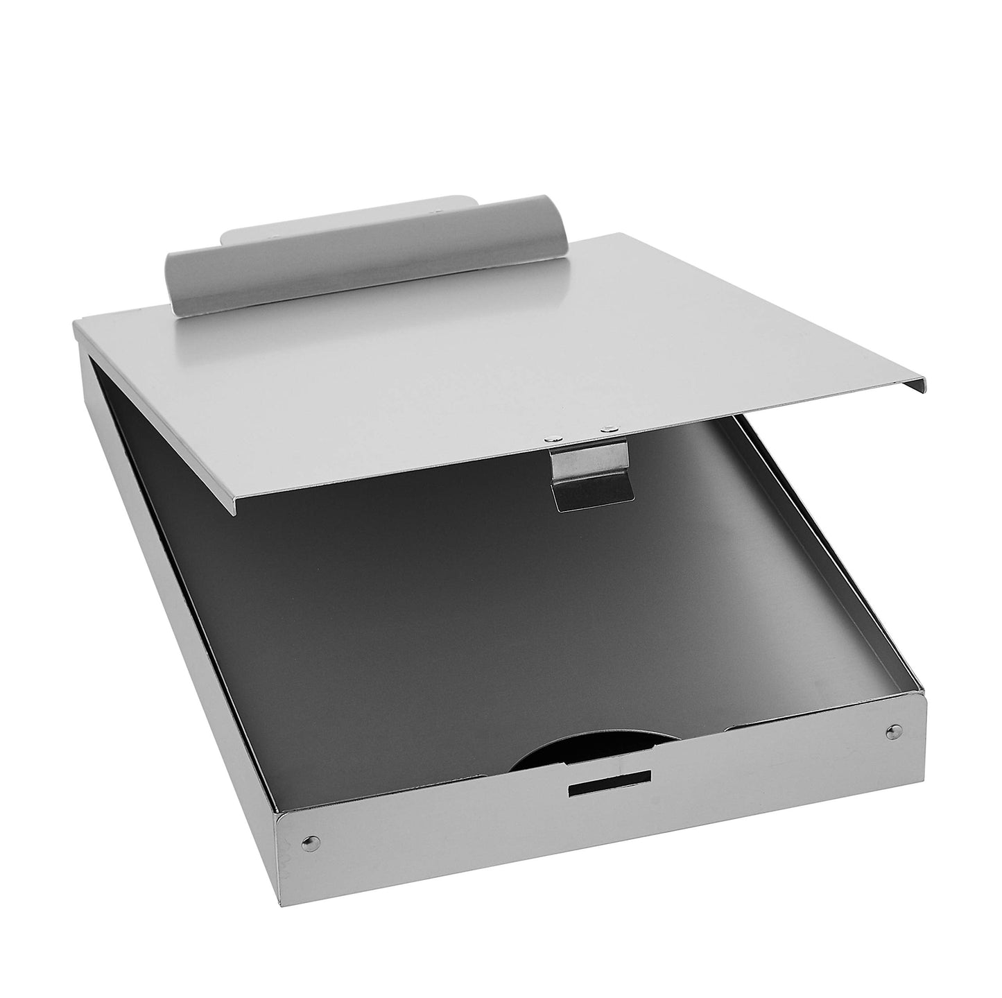 Amazon Basics Metal Clipboard with 2 Compartments, Letter Size, 250 Sheet Storage Capacity, Office Supplies, Silver, 14.09 x 9.21 x 2.6 inches