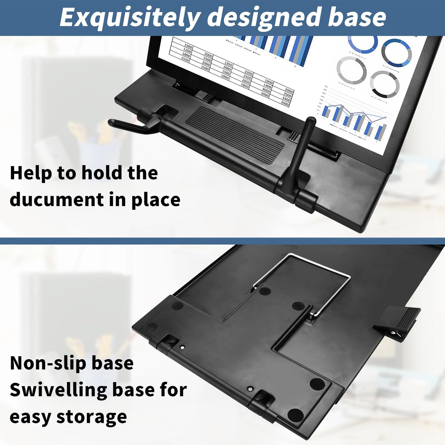TONOS Paper Stand Document Holder - Quality Document Holder for Desk, Paper Stands for Desk When Typing, Sturdy Stainless Steel Copy Holder, Adjustable Angle, Papers Holder Stand for Desk Typing