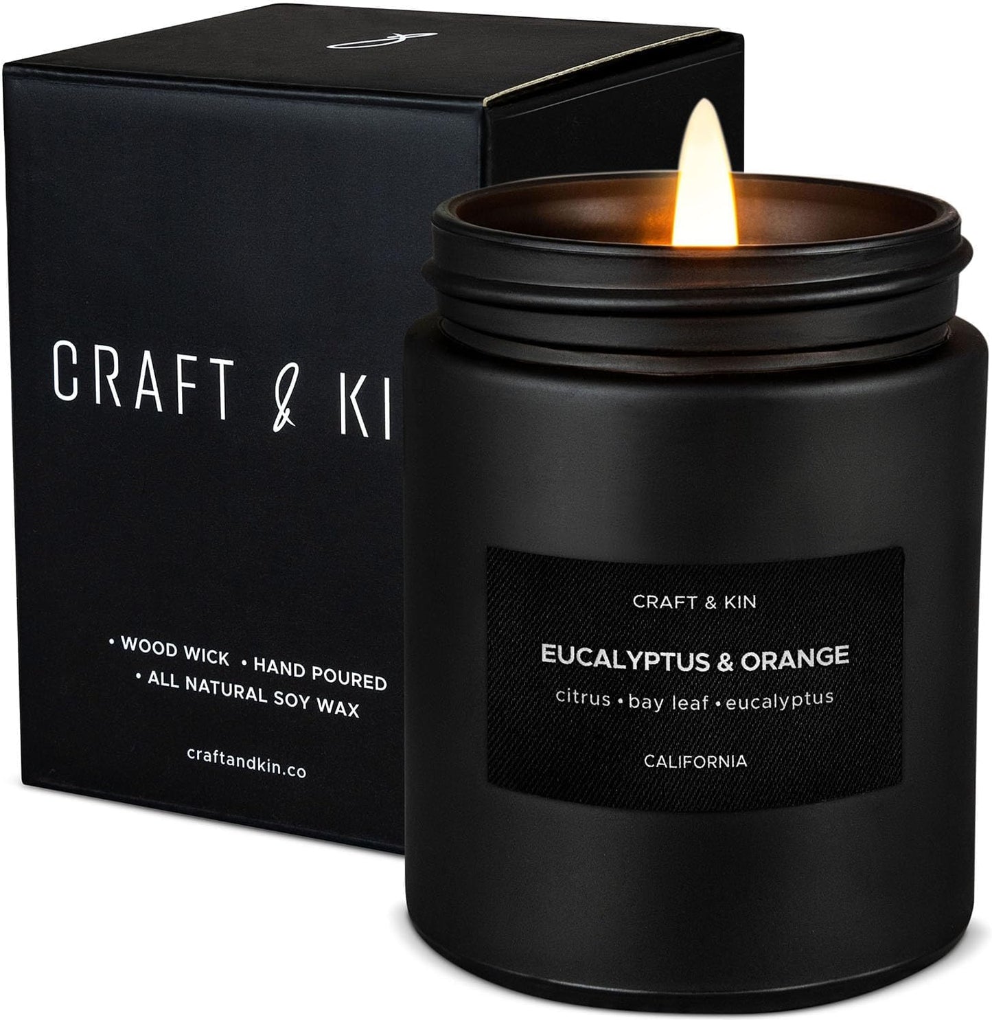Craft & Kin Premium Orange & Eucalyptus Candle | Black Scented Candles for Home | Long Lasting with 45 Hour Burn Time, 7.6oz | Soy Candle | Aromatherapy at Home | Gifts for Men