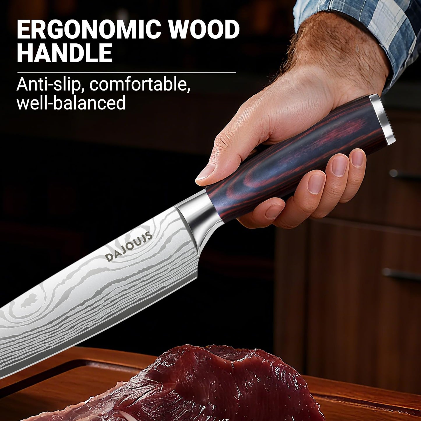 3-Piece Kitchen Chef Knife Set - 8" Chef Knife & 7" Nakiri Knife & 5" Utility Knife, Professional High-Carbon Stainless Steel Ultra Sharp Knives with Ergonomic Wood Handle & Gift Box for Cooking