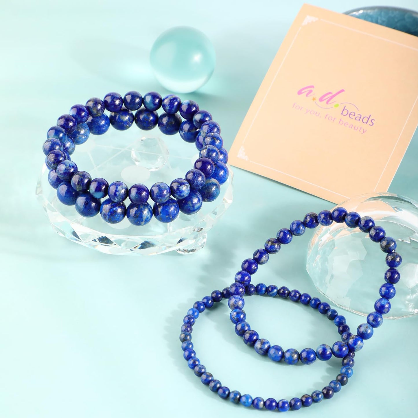 AD Beads 6mm Handmade Lapis Elastic Bracelet – Natural Gemstone for Profession Success – Meditation, Yoga, Healing and Energy Gift for Men Women