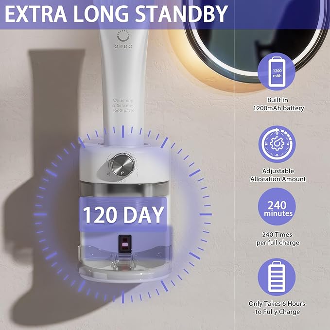 Toothpaste Squeezer, Bathroom Wall Mounted Electric Toothpaste Dispenser with Adjustable Toothpaste Dispensing Amount, Automatic Toothpaste Dispenser for Adults and Kids (White)
