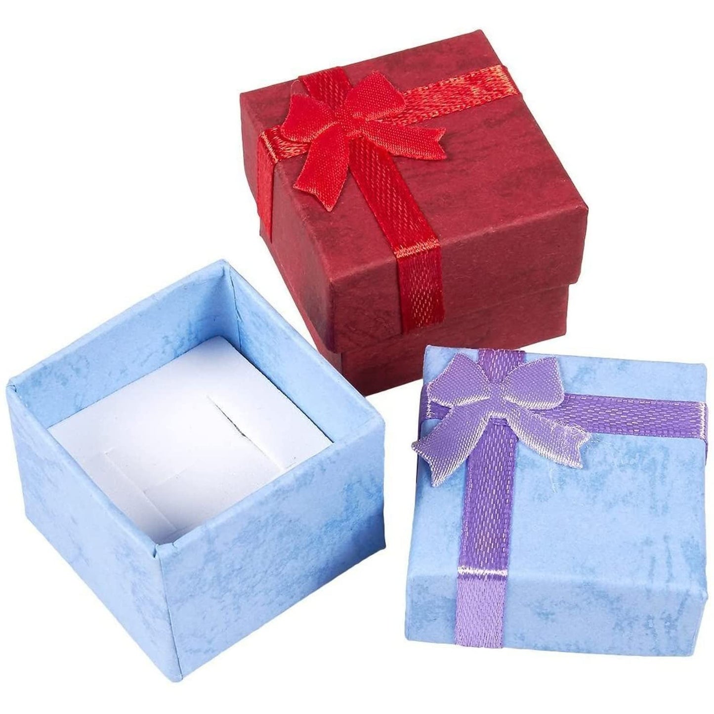 Juvale Ring Boxes Bulk Set - 24-Pack Multi-Color Square Cardboard, 1.6 x 1.2 x 1.6 In - Mini Gift Box with Lid & Bow for Rings & Jewelry
