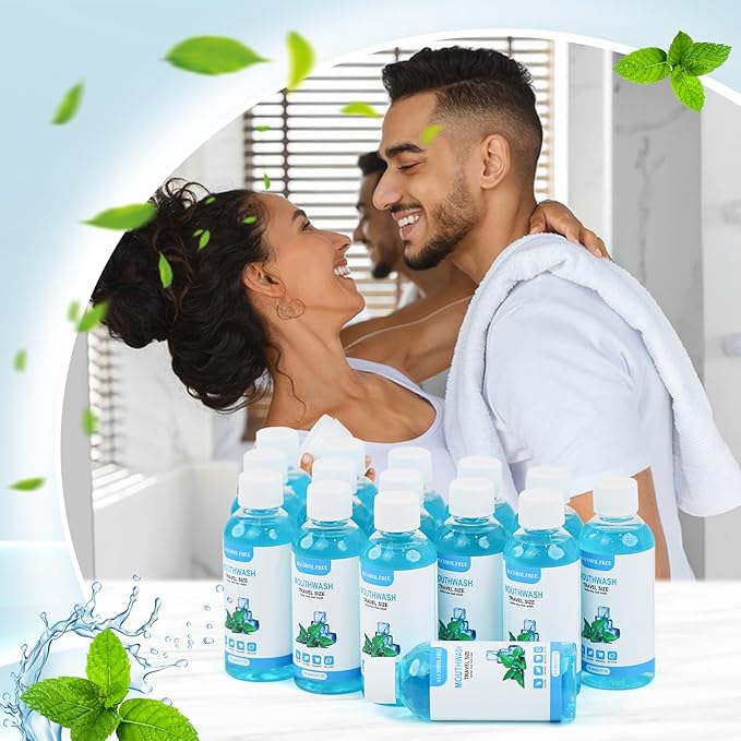 25 pcs Travel Size Mouthwash Bulk Mini Mouthwash, 80ml/2.7fl oz, Fresh Mint Portable Mouthwash Individual Mouthwash Bottles for Travel Toiletry Kits