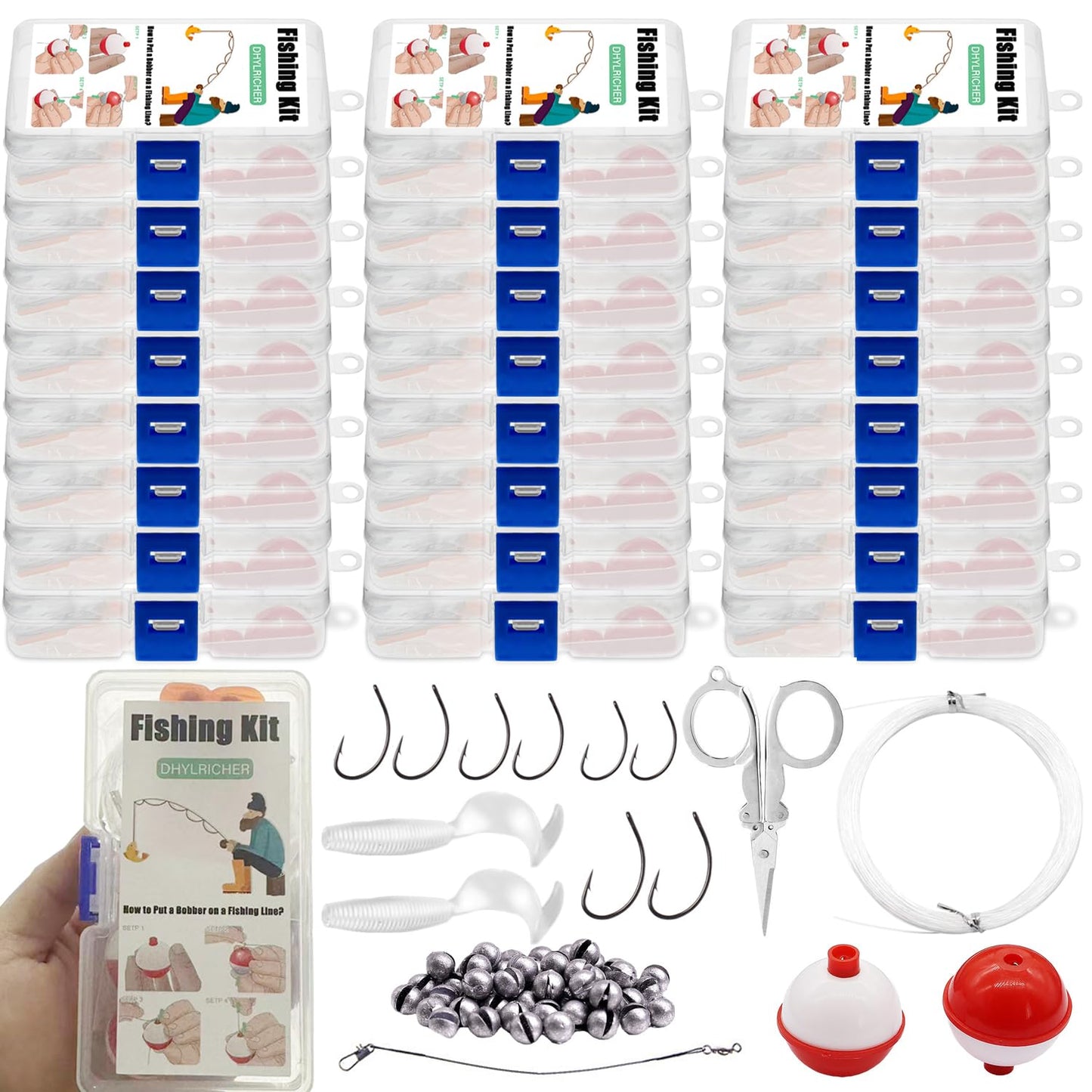 Compact Mini Fishing Kits Bulk – Emergency Survival Fishing Tackle Kits with Case for Beginners, Outdoor Operation, Shoebox Stocking Stuffer for Kids (12)