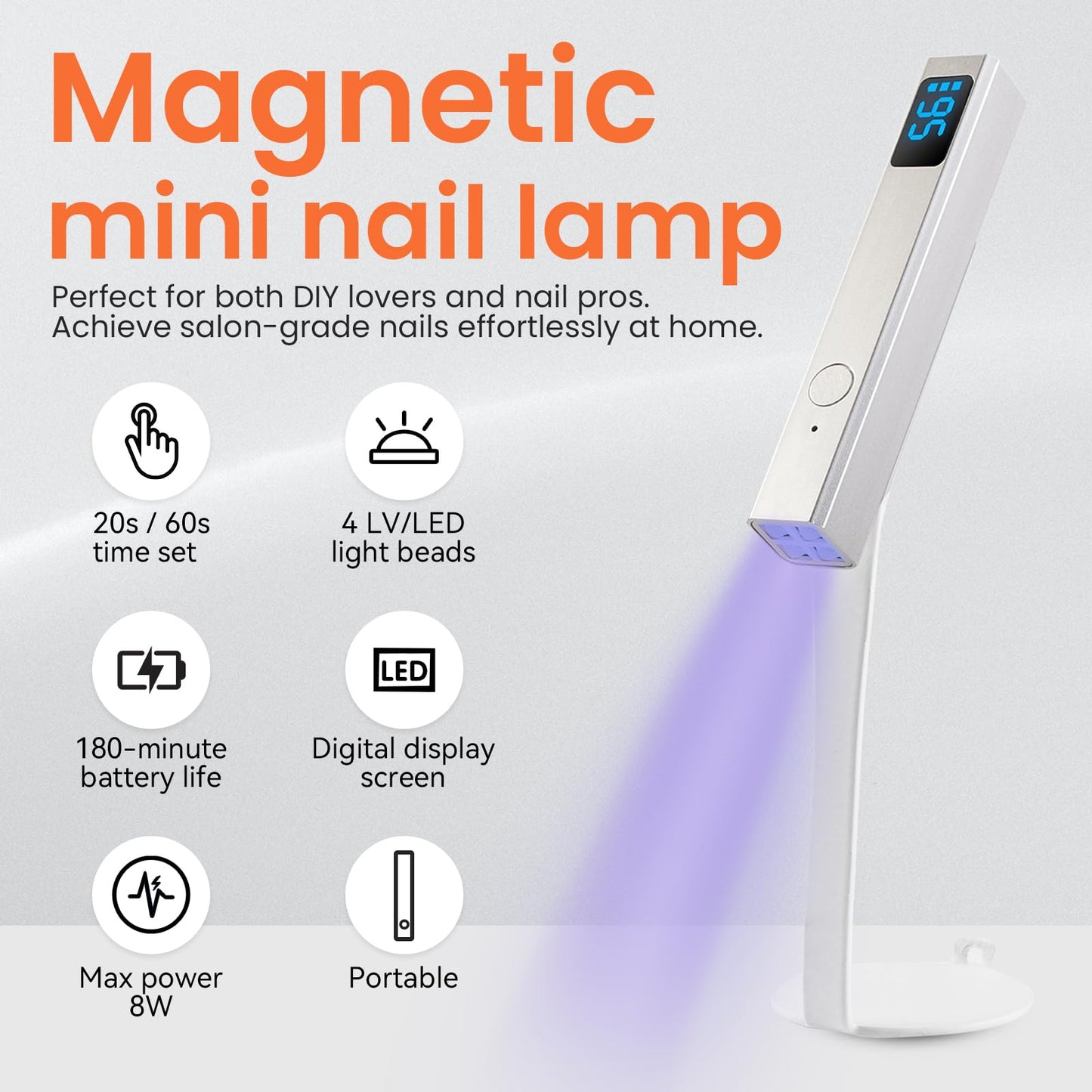 ESUOHYM Mini Handheld Uv Light for Gel Nails with Magnetic Stand for One Finger Nail Dryer with LCD Display Portable Rechargeable Cordless Nail Lamp