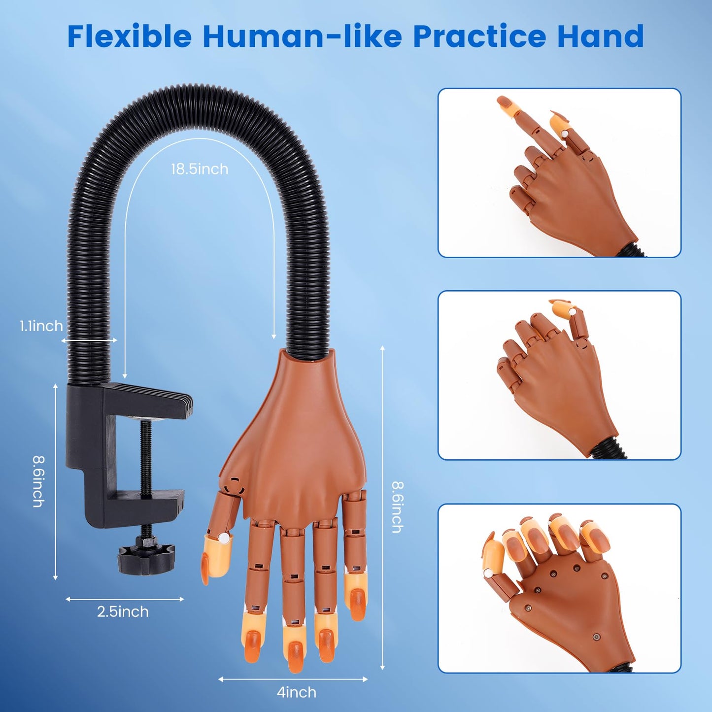 Wilfniee Practice Hand for Acrylic Nails: Magnetic Nail Practice Hand Flexible Fake Hand For Nail Practice Movable Manicure Hand Practice with 100PCS Nail Tips