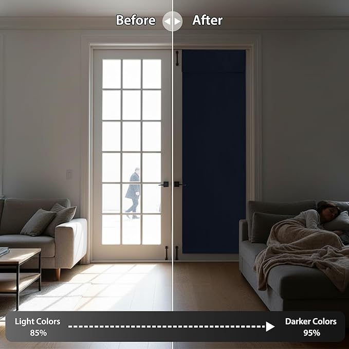 RYB HOME Blackout French Door Curtain - Privacy Thermal Insulated Window Shades for Patio Kitchen Front Entry Back Door Glass Window, Self Adhesive No Drill, 1 Panel, 26" W x 69" L, Navy