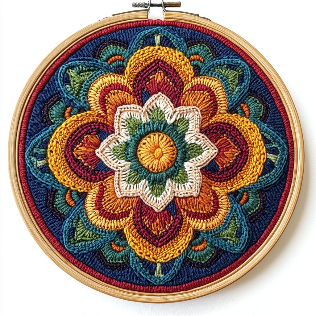 DIY Punch Needle Kits Mandala Flower Easy for Beginners Punch Needle Embroidery Set with Hoop Stamped Pattern for Craft Lovers and Home Decor-14