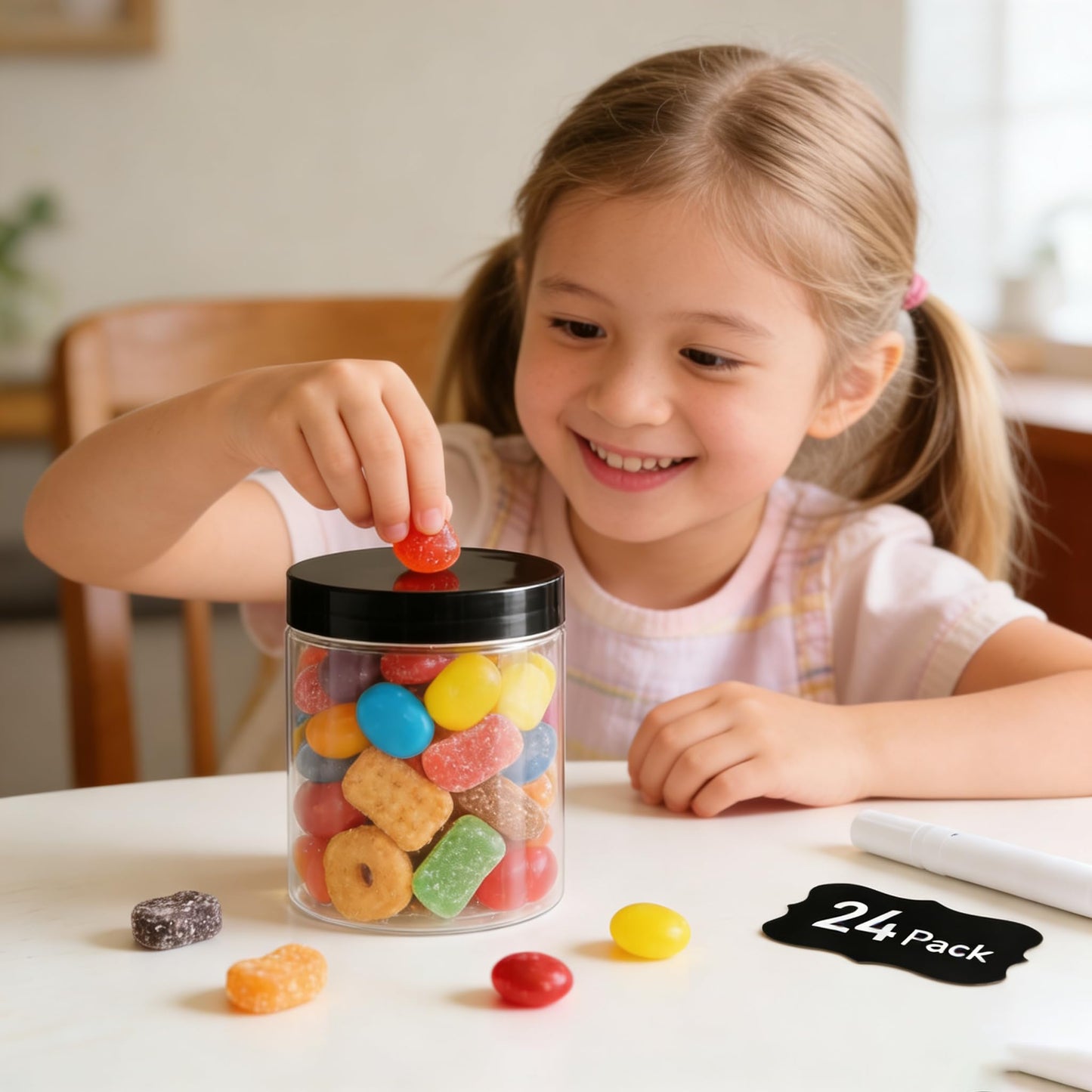 Large & Small Plastic Jars Combo (24 Pack) 12 Large 16 oz & 12 Small 8 oz Leak-Proof Clear Containers with Lids, Mason Jars, Perfect for Storing Spices, Cookie, Candy, and Dry Food, Empty Jars