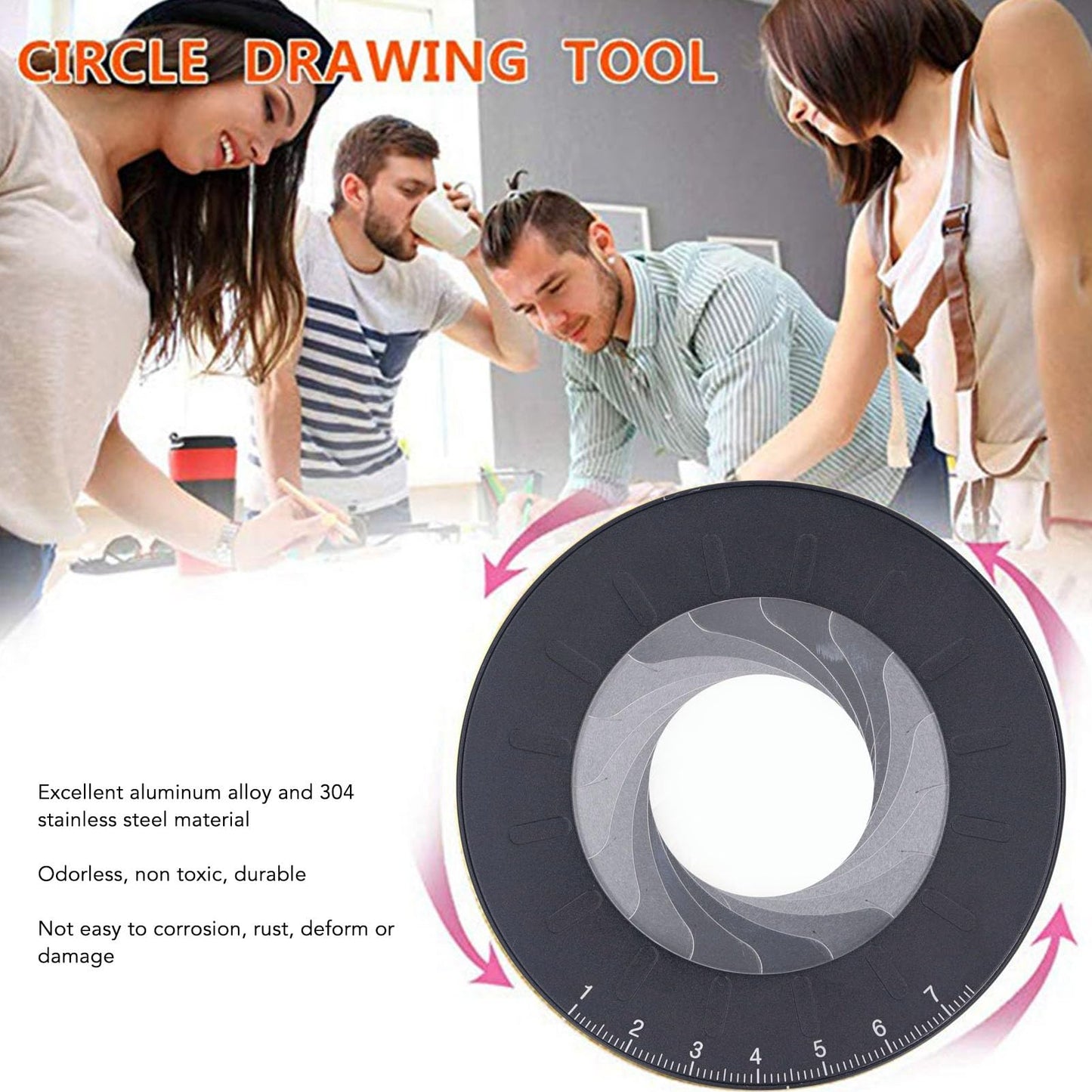 Adjustable Rotatable Circle Drawing Template Ruler with Carving Knife for Precision Craft Cutting, Woodworking and Art Design, Industrial-Grade Round Stencil Tool