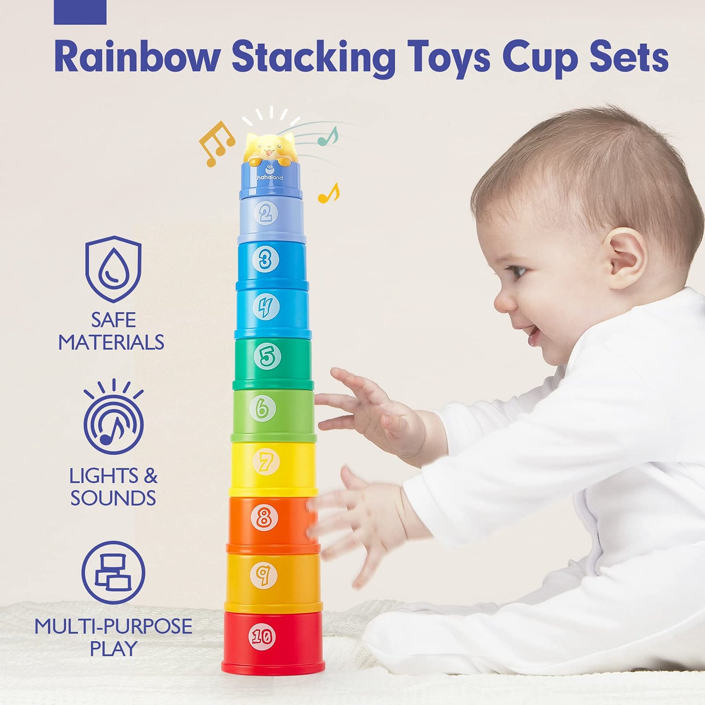 hahaland Stacking Toys for Toddlers 1-3 - Stacking Cups - Toddler Toy Age 1-2 Learning Montessori Toys for 1 Year Old Boy Baby Stacking Cups 12-18 Months