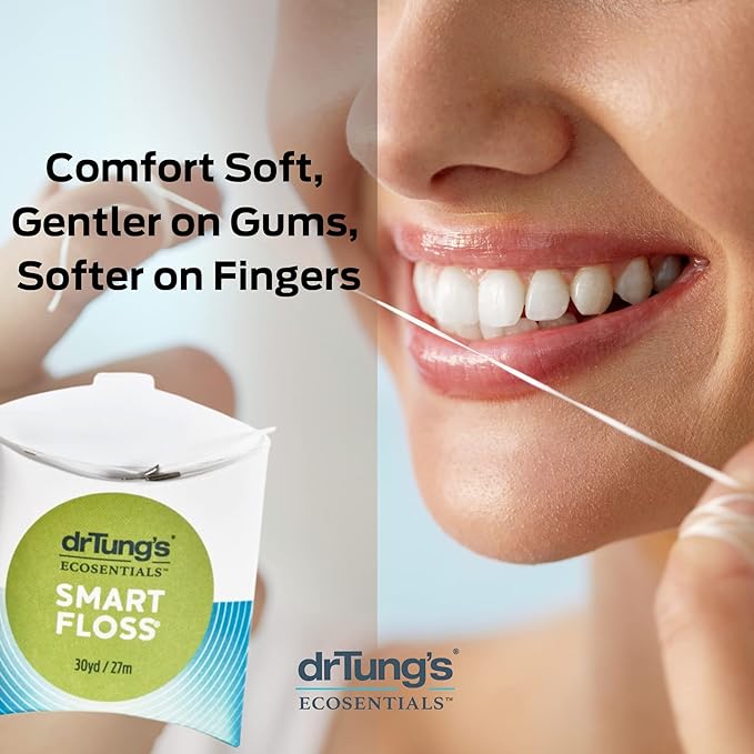 DrTung's Smart Floss - Natural Floss, PTFE & PFAS Free Floss, Gentle on Gums, Expands & Stretches, BPA Free - Cardamom Flavor, Colors Vary (10 Pack)