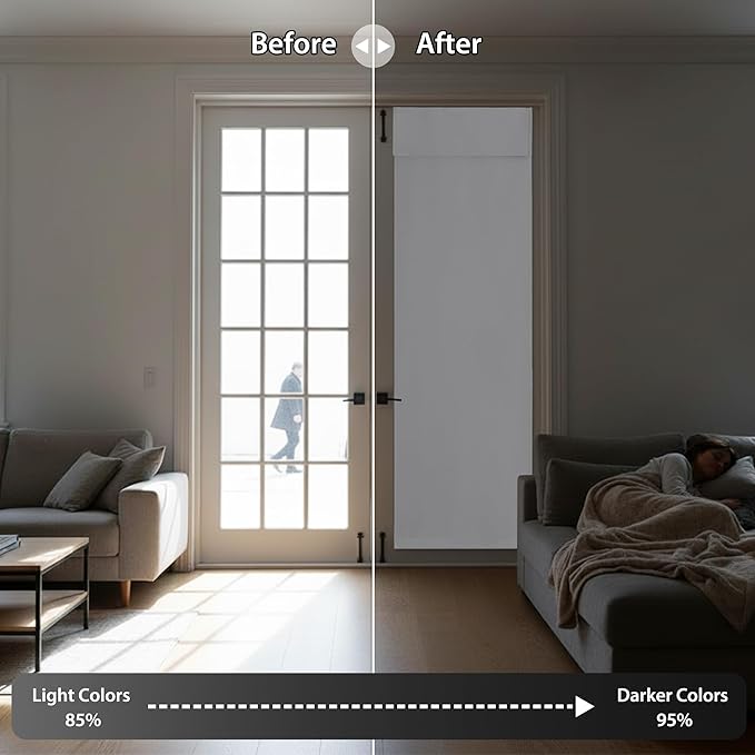 RYB HOME Blackout French Door Curtain - Privacy Thermal Insulated Window Shades for Patio Kitchen Front Entry Back Door Glass Window, Self Adhesive No Drill, 1 Panel, 12" W x 72" L, Pure White