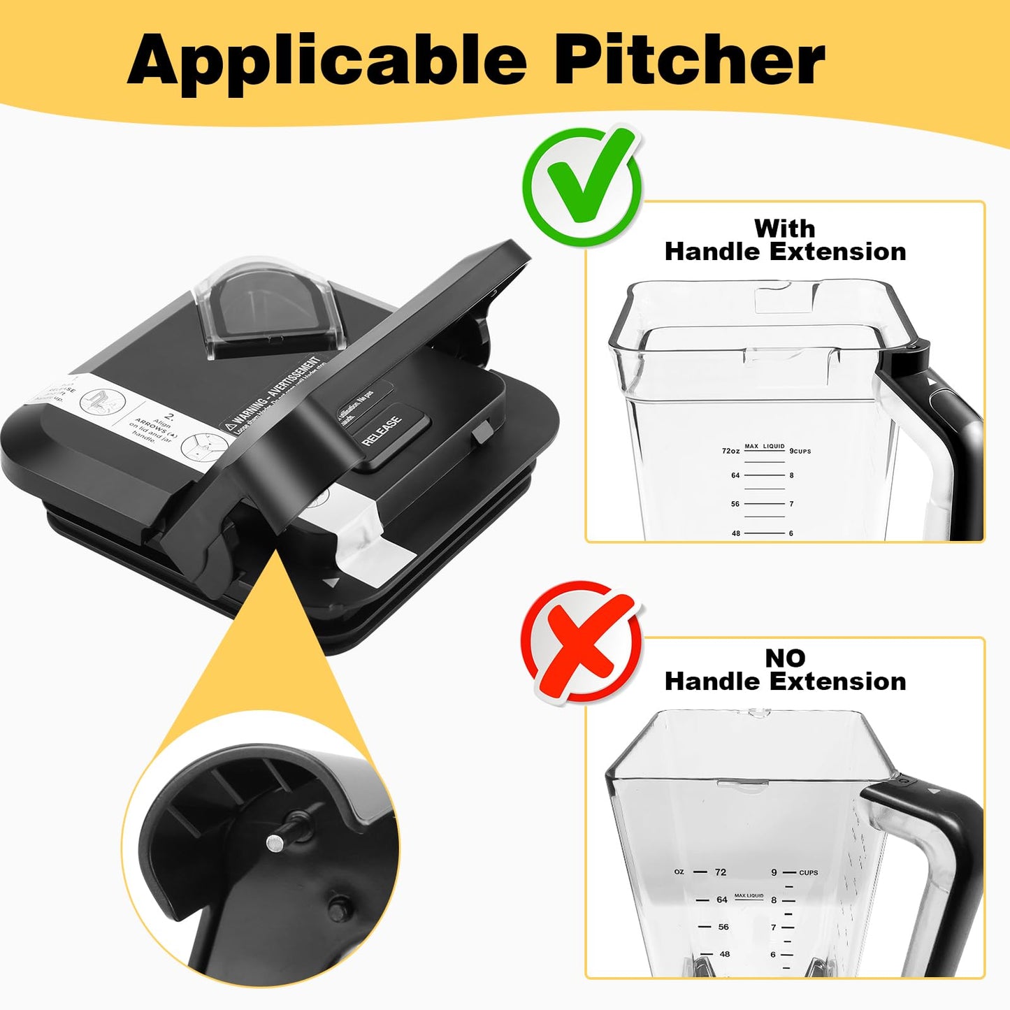 Replacement Locking Lid for Ninja Blender 72 OZ Pitcher BL610 BL642 BL682 BN701 BN751 BN700 BN801 BN750 CO610B DB751A BN800 CT610, Lid Replacement Compatible with Ninja Blender 72OZ Pitcher New Model