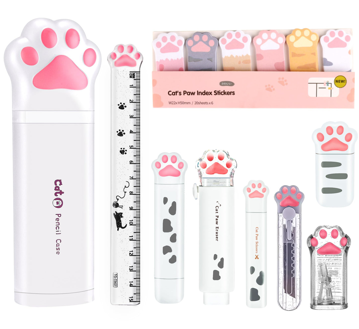 BITOSEE 9Pcs Cute School Supplies, Cute Stationery,Includs Pencil Sharpener,Eraser, Correction Tape,Sticky Notes, Ruler, Scissors,Utility Knife, for Cute Office Supplies