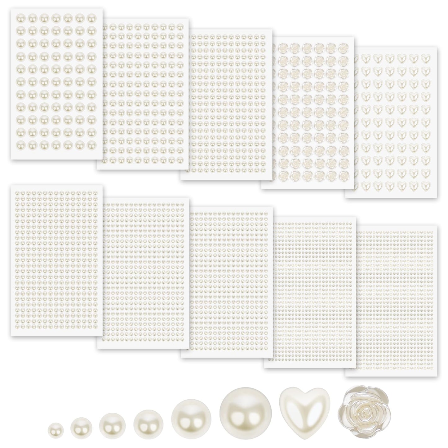 MYDBUYSOME 3701PCS Pearl Stickers Pearls for Crafting - Self Adhesive Pearls for Hair Face Makeup Eye Nail Crafts, Stick On Gems (White, Assorted Sizes)