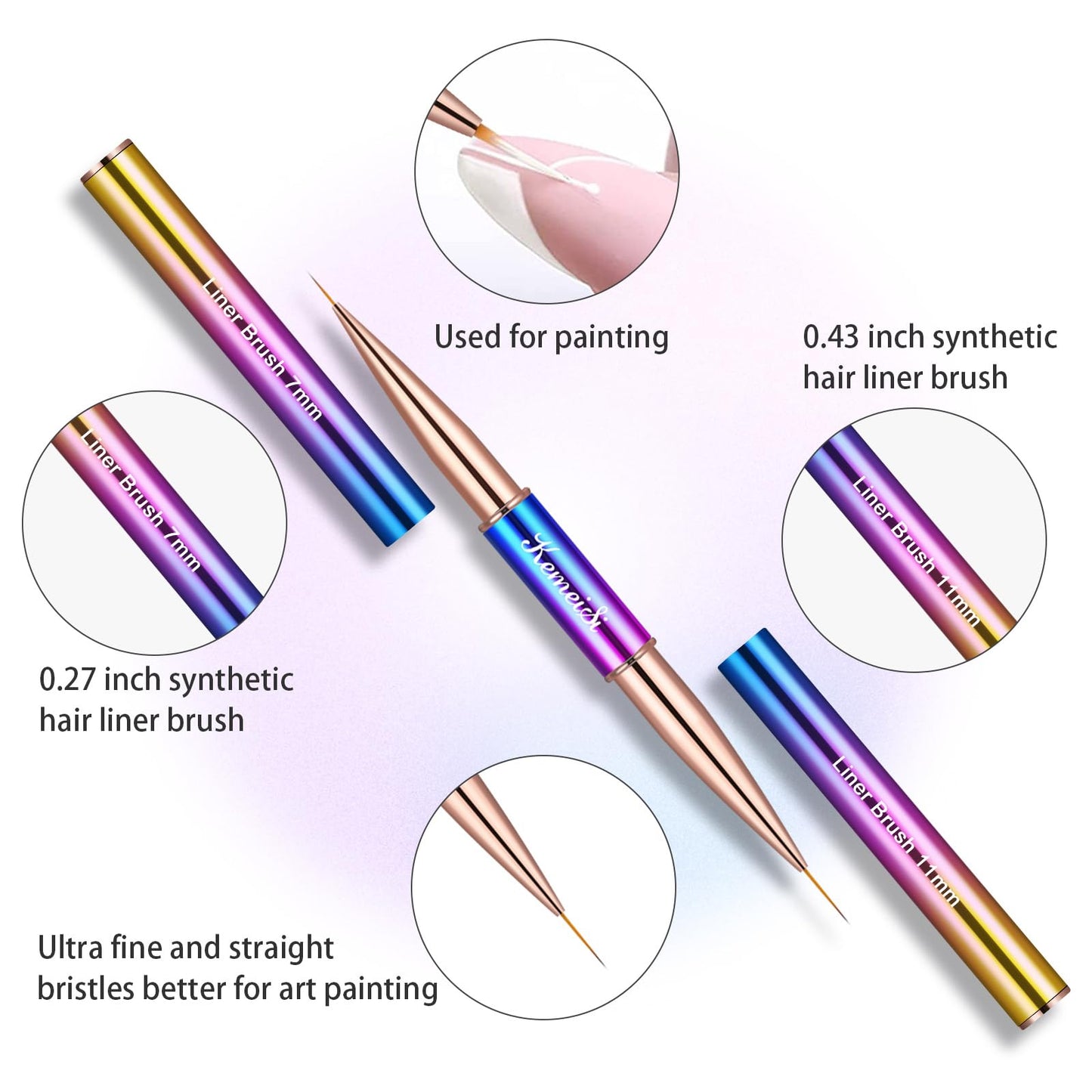 KEMEISI 2PCS Nail Brush - Liner & Kolinsky Art Brush Size #12 for Acrylic Application, Sturdy Handle Oval Shaped Design Tools for Professional Manicure DIY