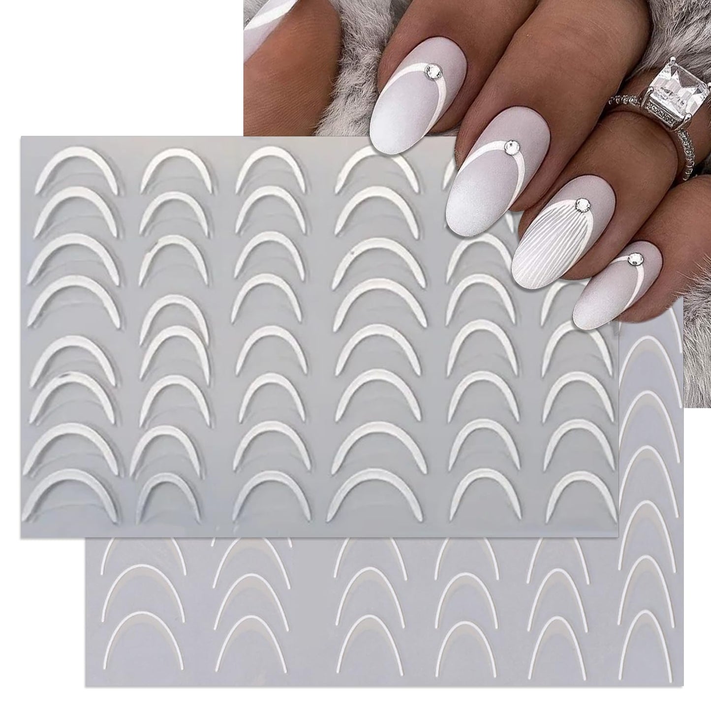 IDDFEVE 8 Sheets French Line Nail Art Stickers - 5 Colors Two Thicknesses Self-Adhesive Curved Stripes Nail Decals, French Tips Guides for DIY Manicure