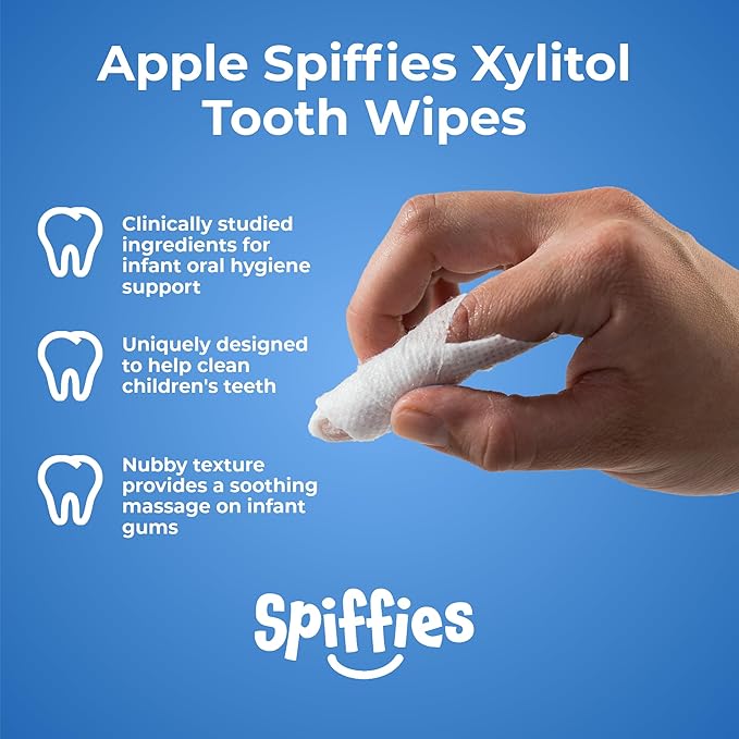 Baby Teeth Wipes - Apple Flavor, Xylitol-Enriched Baby Gum Cleaner & Dental Wipes for Teething Relief and Teeth Cleaning - Safe for Infants & Toddlers, 20 Count (Pack of 3)