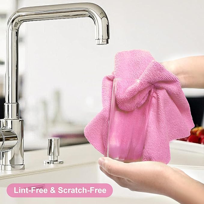 LIVOS Microfiber Cleaning Cloth Roll - 80 Pack, Reusable Paper Towels Pink Tear Away, Microfiber Towels for Cars, Super Absorbent Lint Free Cleaning Rags for House, Kitchen, Window-11.5"x11.5"