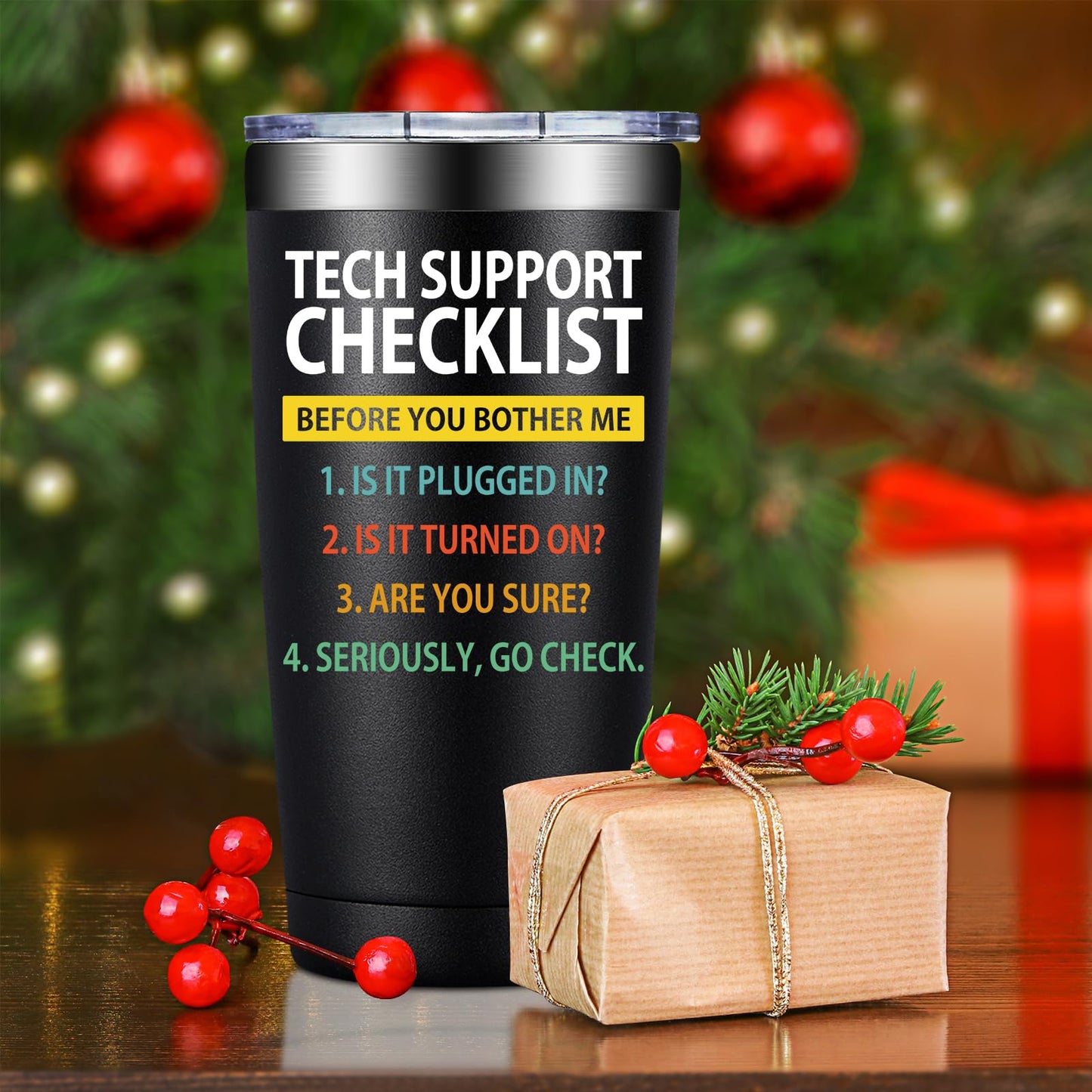 SpenMeta Tech Gifts for Men - Fathers Day, Birthday, Christmas Gift for IT Techies Guys, Geek, Computer Programmer - 20oz Tech Support Checklist Tumbler Cup